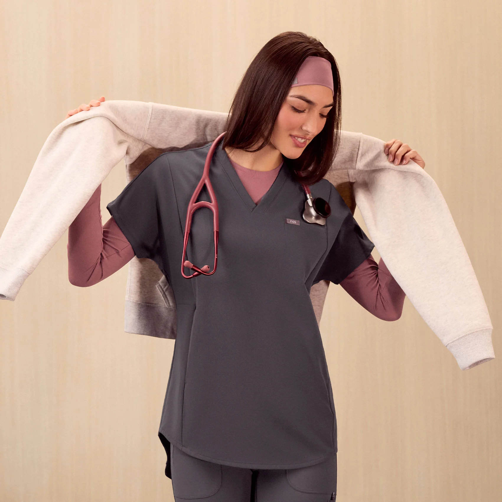 women's Charcoal Addison Oversized Tunic- Scrub Top - Image 9