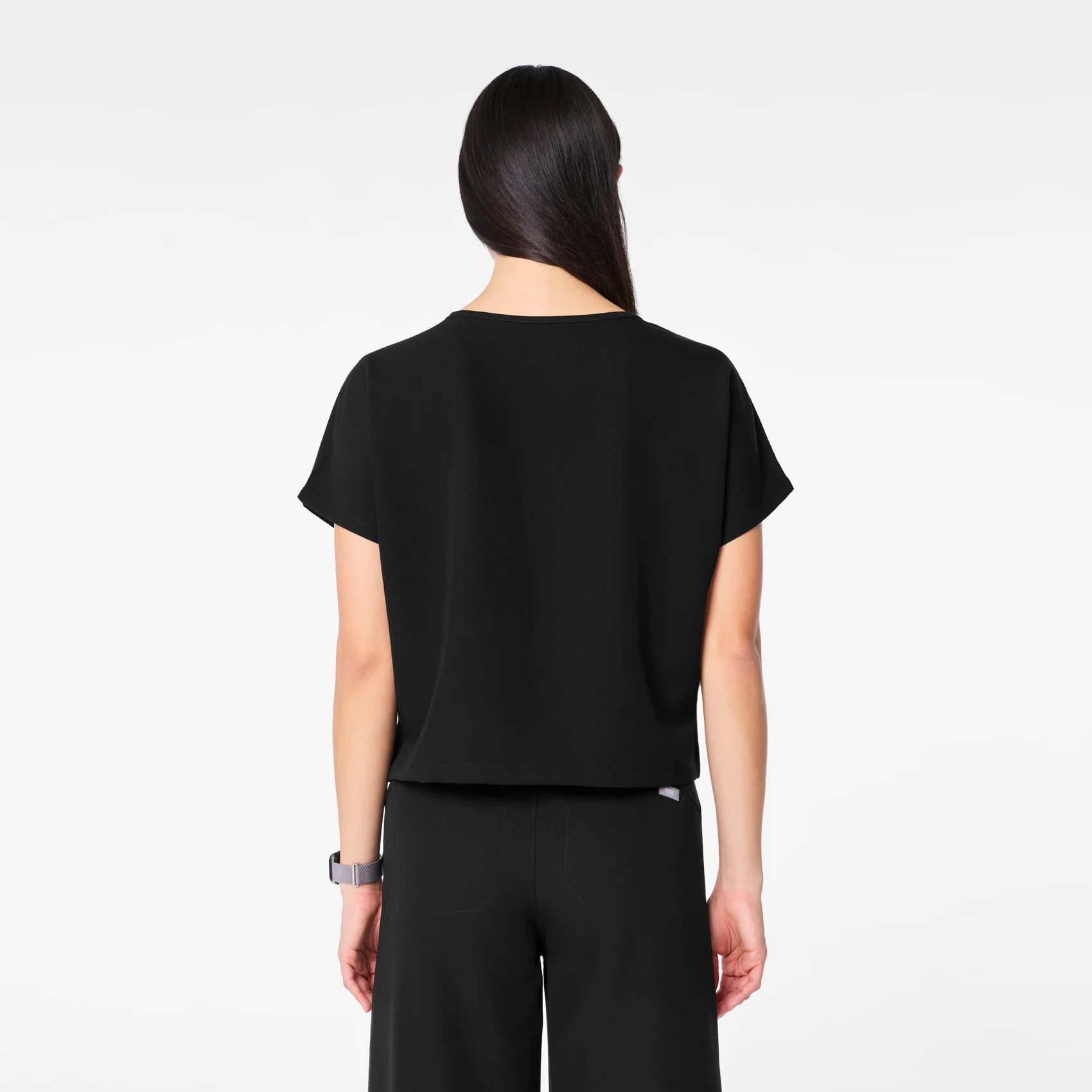 women's Black Arua Cropped Crewneck - One-Pocket Scrub Top - Image 4