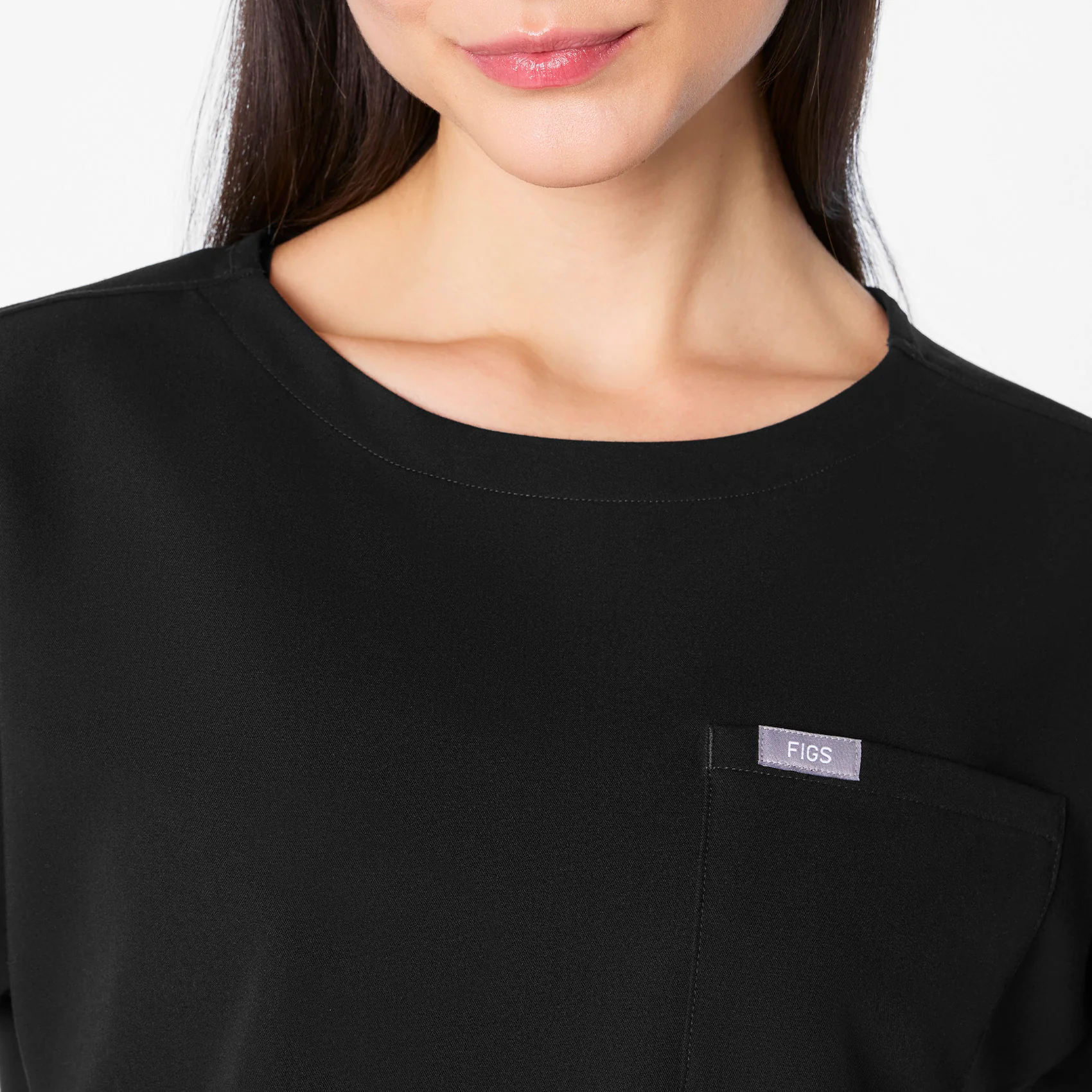 women's Black Arua Cropped Crewneck - One-Pocket Scrub Top - Image 5