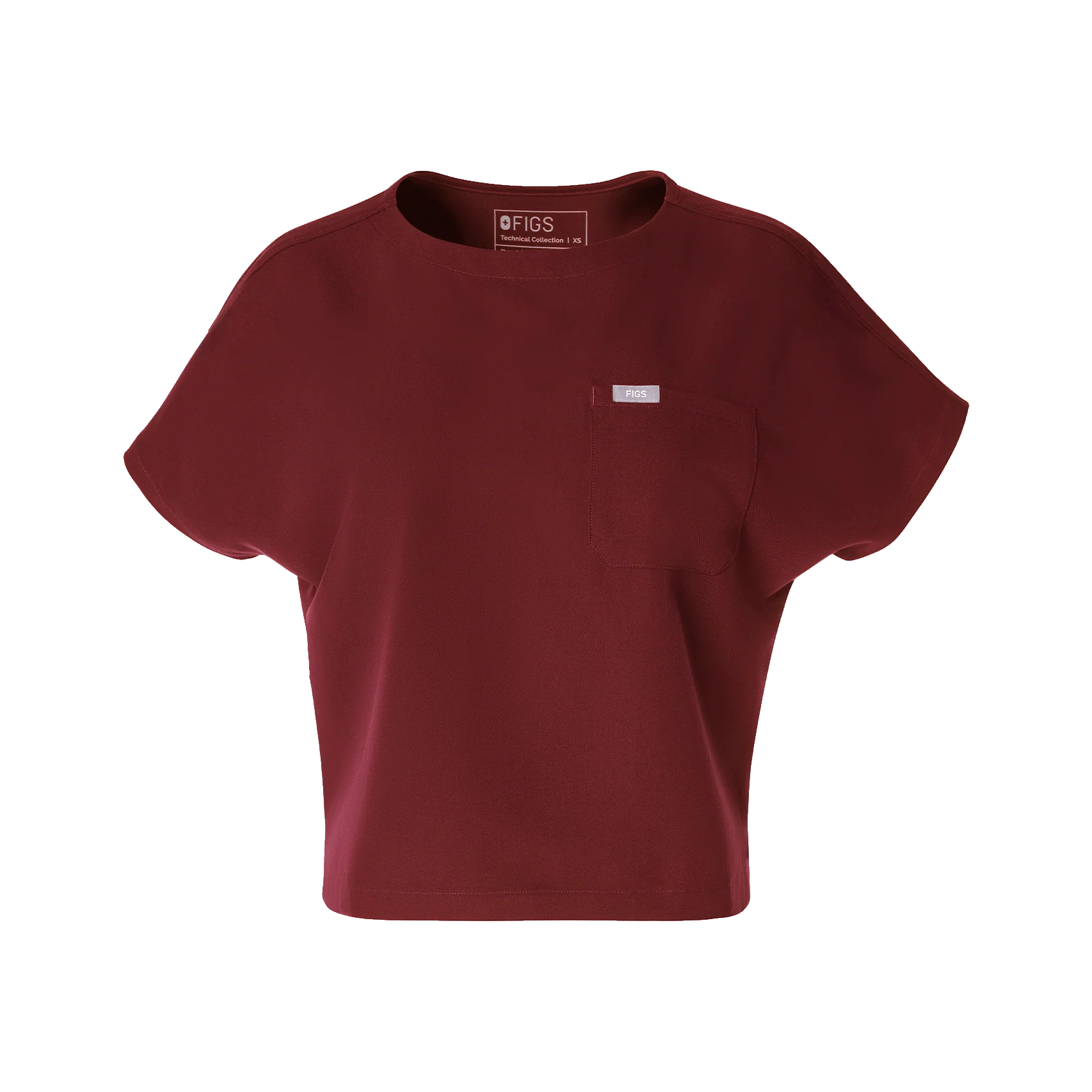 women's Burgundy Arua Cropped Crewneck - One-Pocket Scrub Top - Image 10