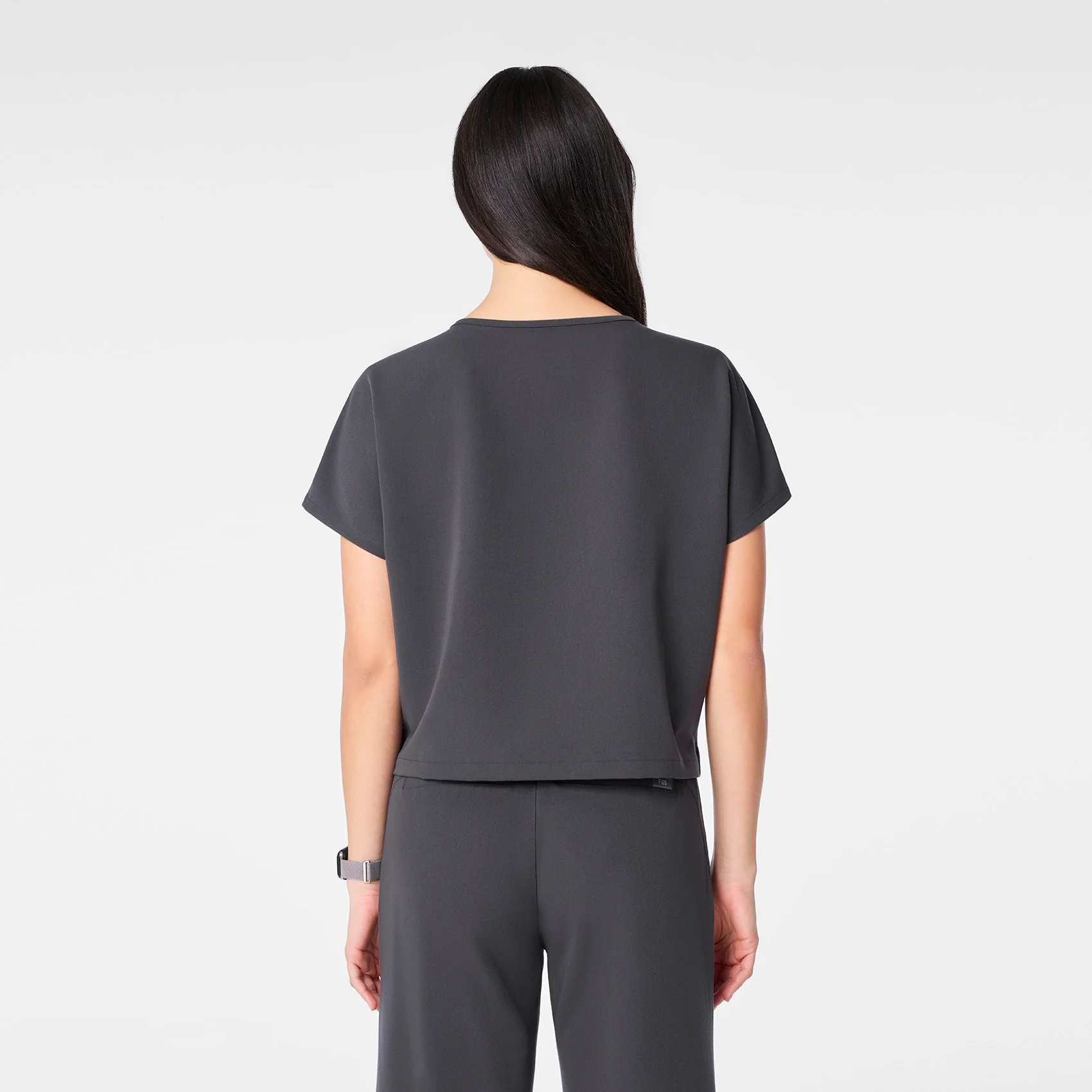 women's Charcoal Arua Cropped Crewneck - One-Pocket Scrub Top - Image 4
