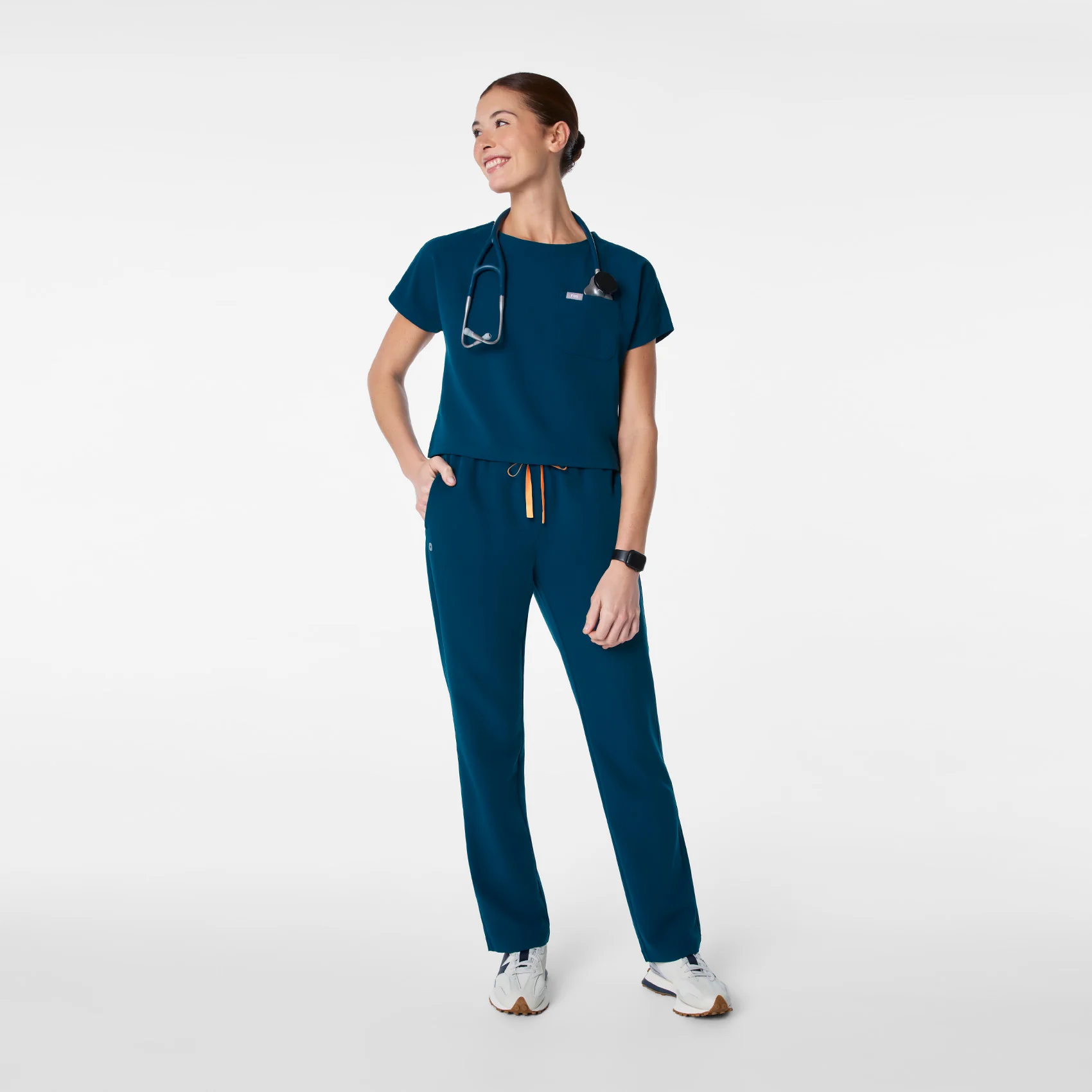 women's Deep Reef Arua Cropped Crewneck - One-Pocket Scrub Top - Image 2