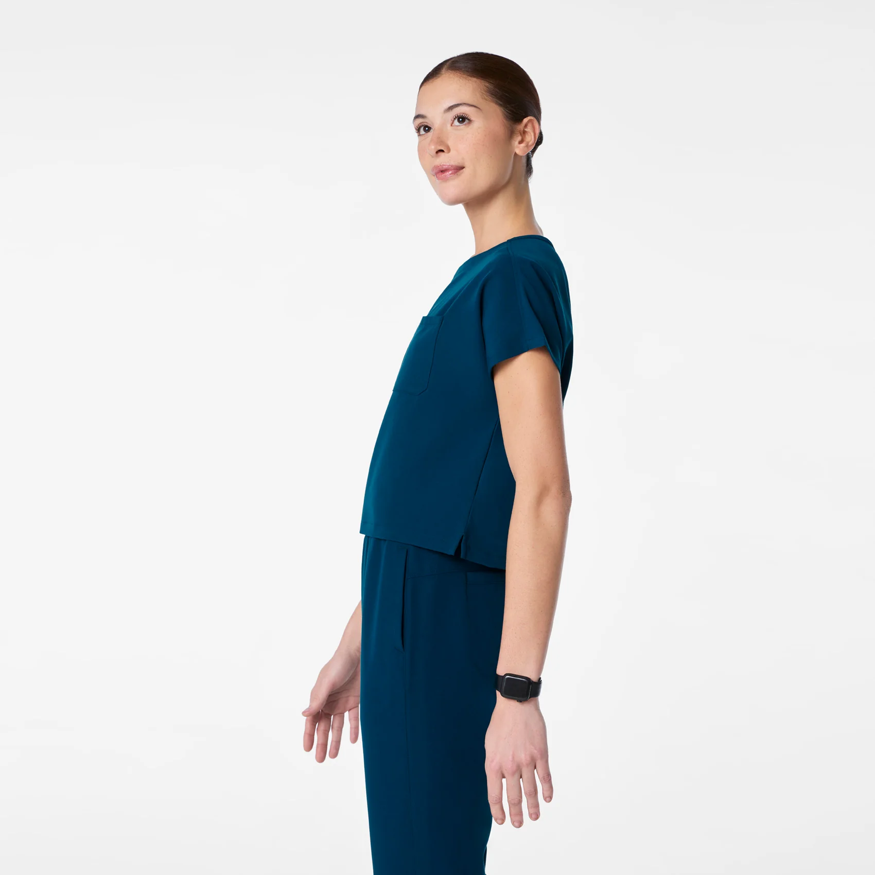 women's Deep Reef Arua Cropped Crewneck - One-Pocket Scrub Top - Image 3