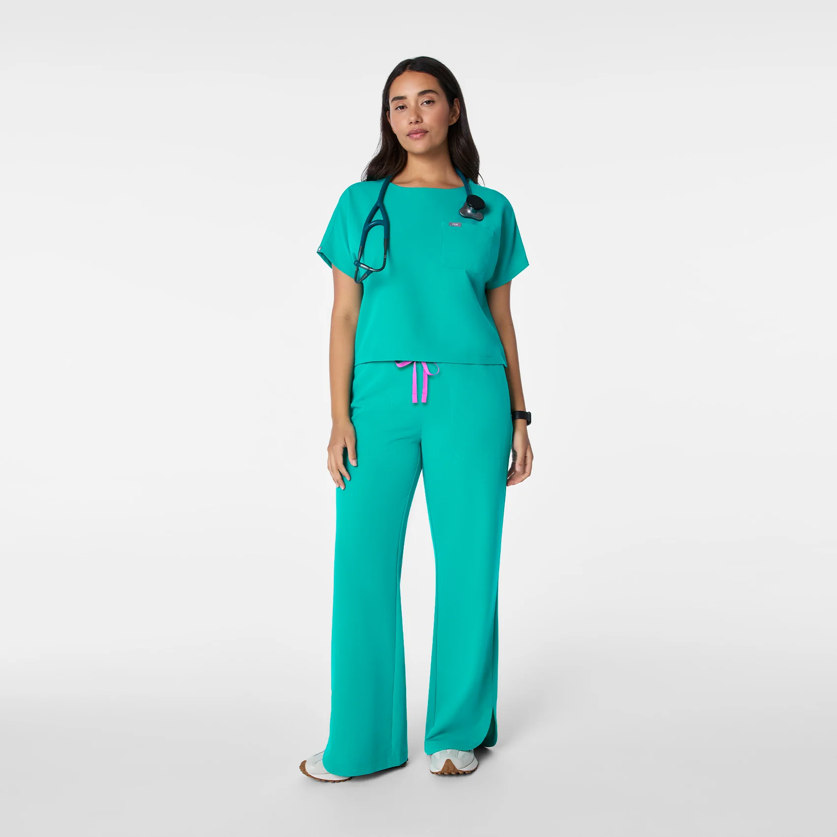 women's Lagoon Arua Cropped Crewneck - One-Pocket Scrub Top - Image 2