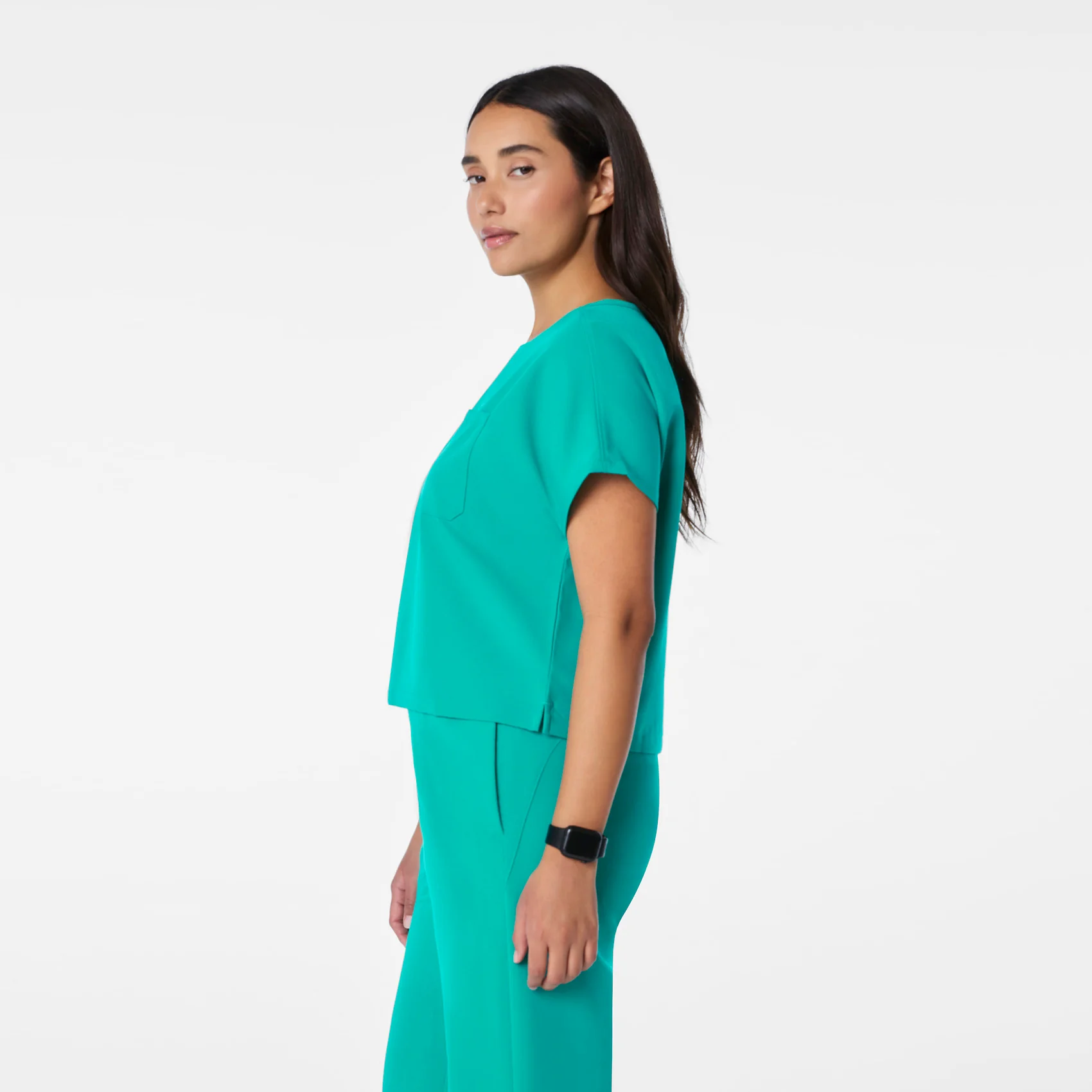 women's Lagoon Arua Cropped Crewneck - One-Pocket Scrub Top - Image 3