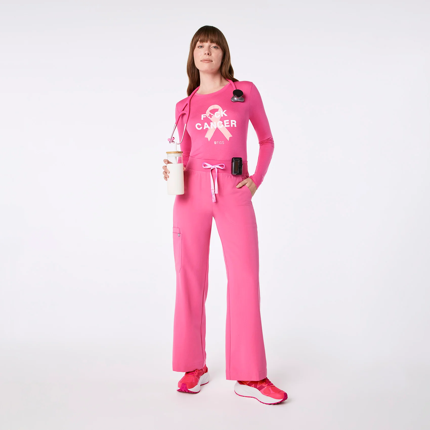 women's F'ing Pink BCA Ribbon F Cancer Supersoft - Longsleeve Underscrub - Image 3