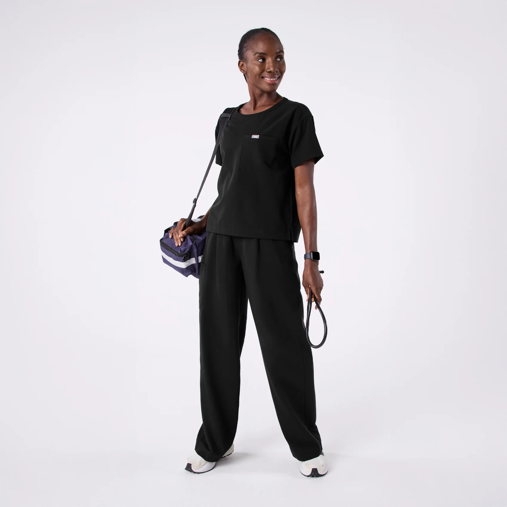 women's Black Cabral Relaxed Crewneck - Scrub Top - Image 5