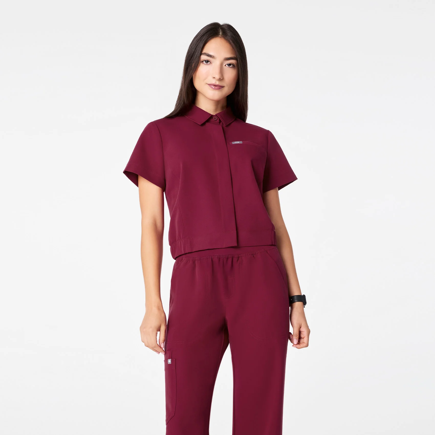 women's Deep Cranberry Campbell Collared - Scrub Top