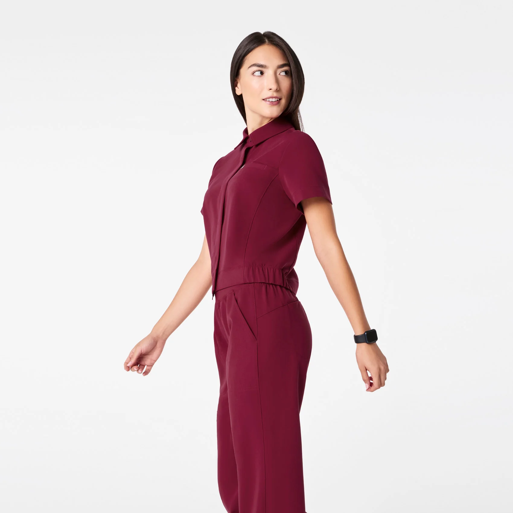 women's Deep Cranberry Campbell Collared - Scrub Top - Image 3