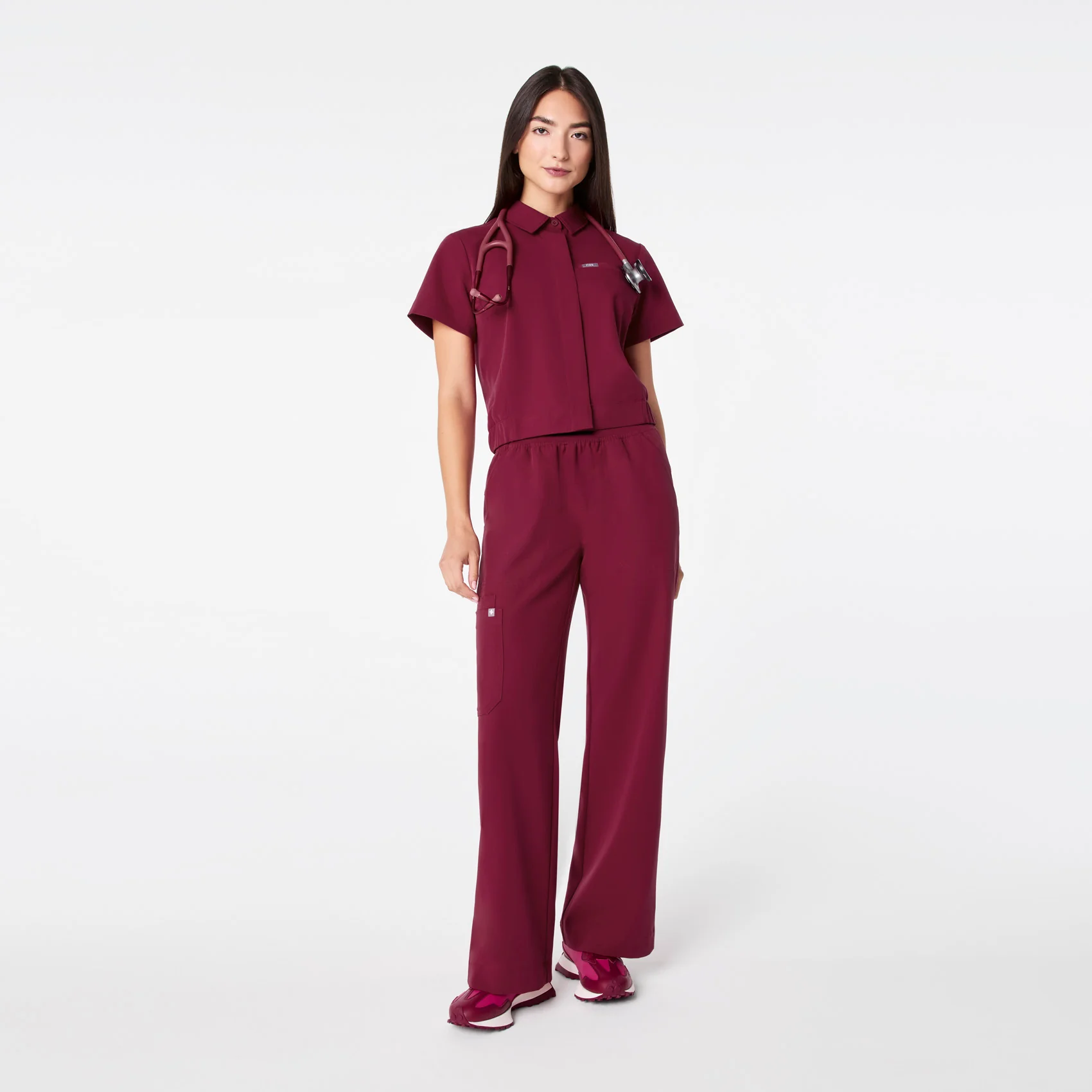 women's Deep Cranberry Campbell Collared - Scrub Top - Image 8