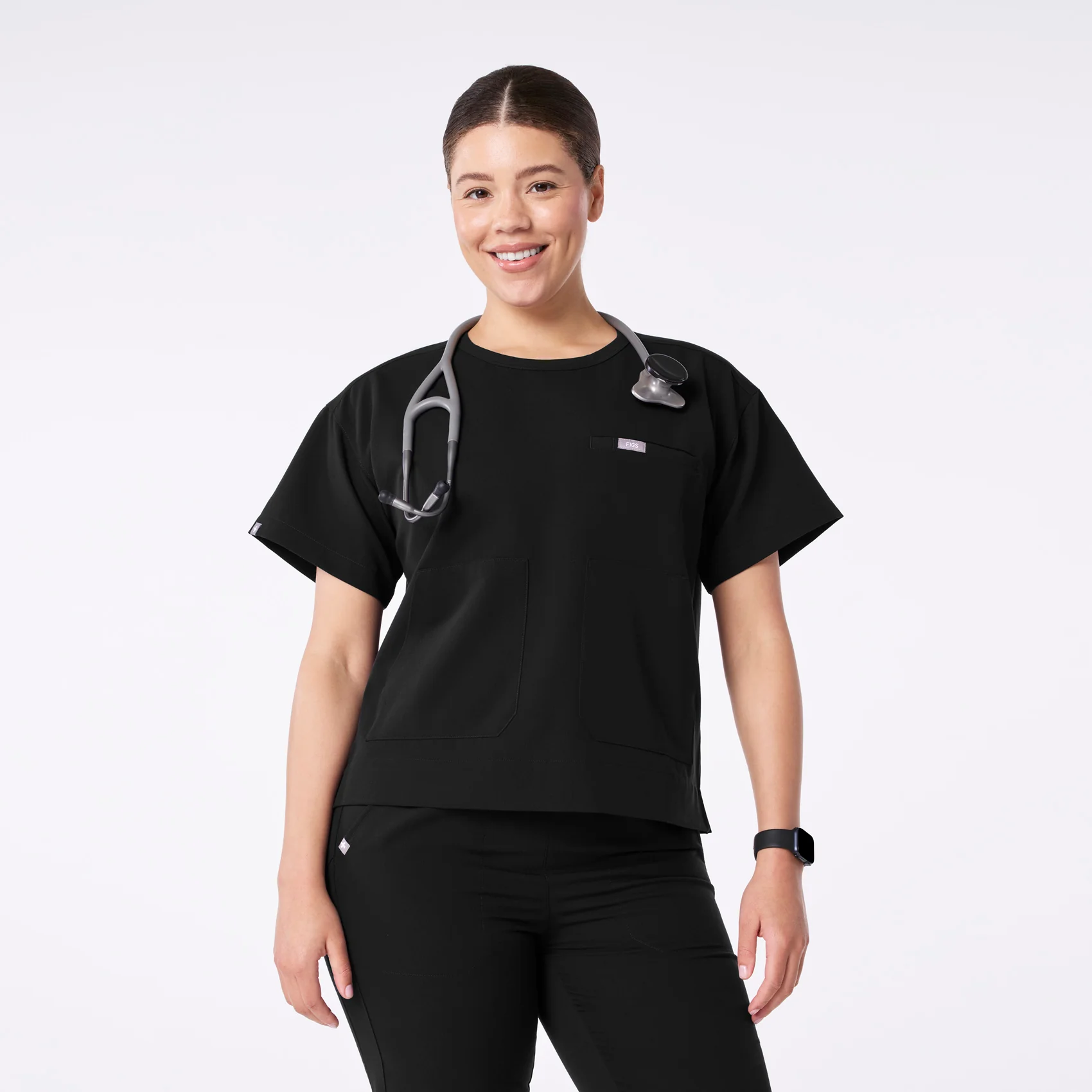 women's Black Canela Crewneck - Scrub Top