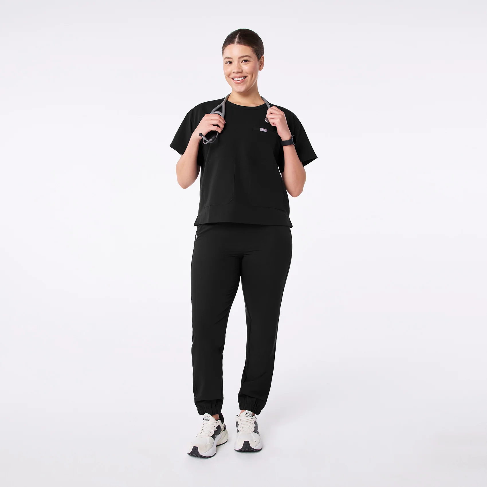 women's Black Canela Crewneck - Scrub Top - Image 2