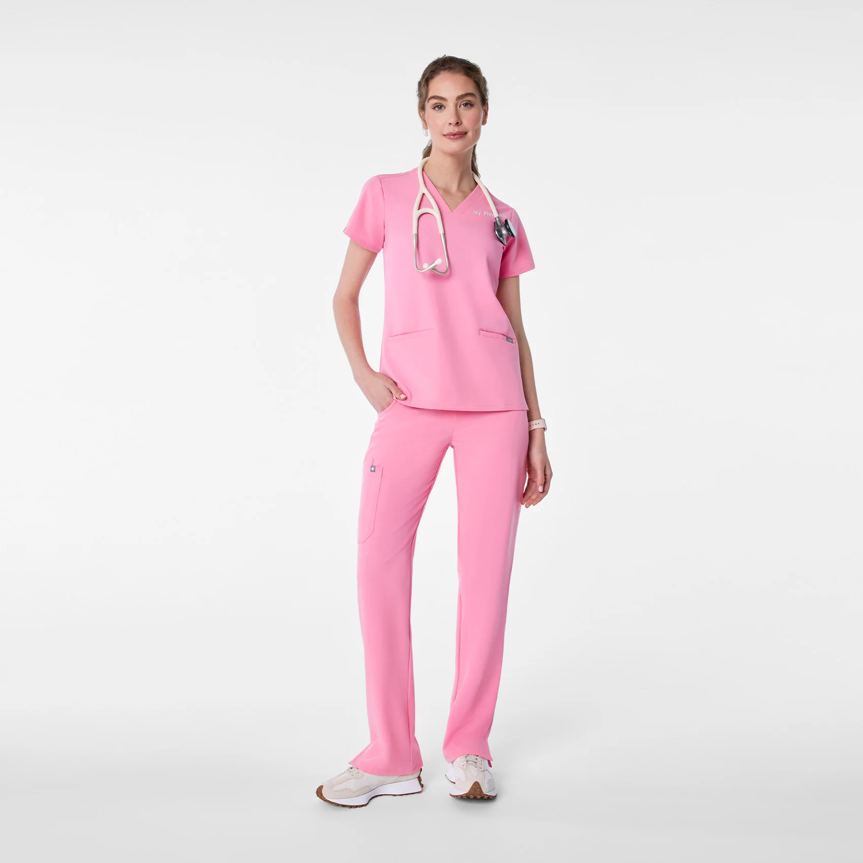 women's Sunrise Pink Casma - Three-Pocket Scrub Top™ - Image 2
