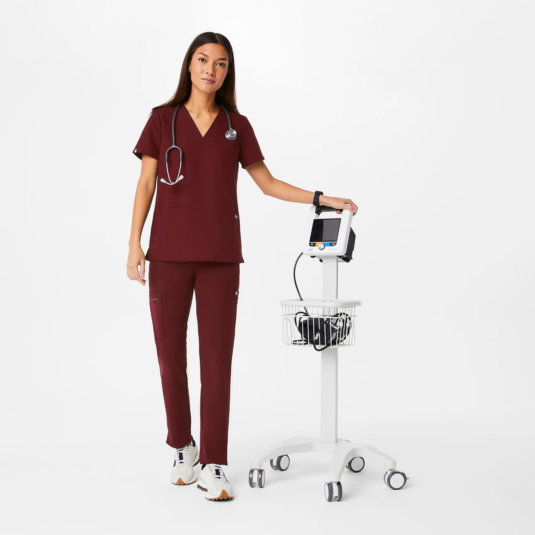 Women's Burgundy Casma™ - Three-Pocket Scrub Top - Image 2