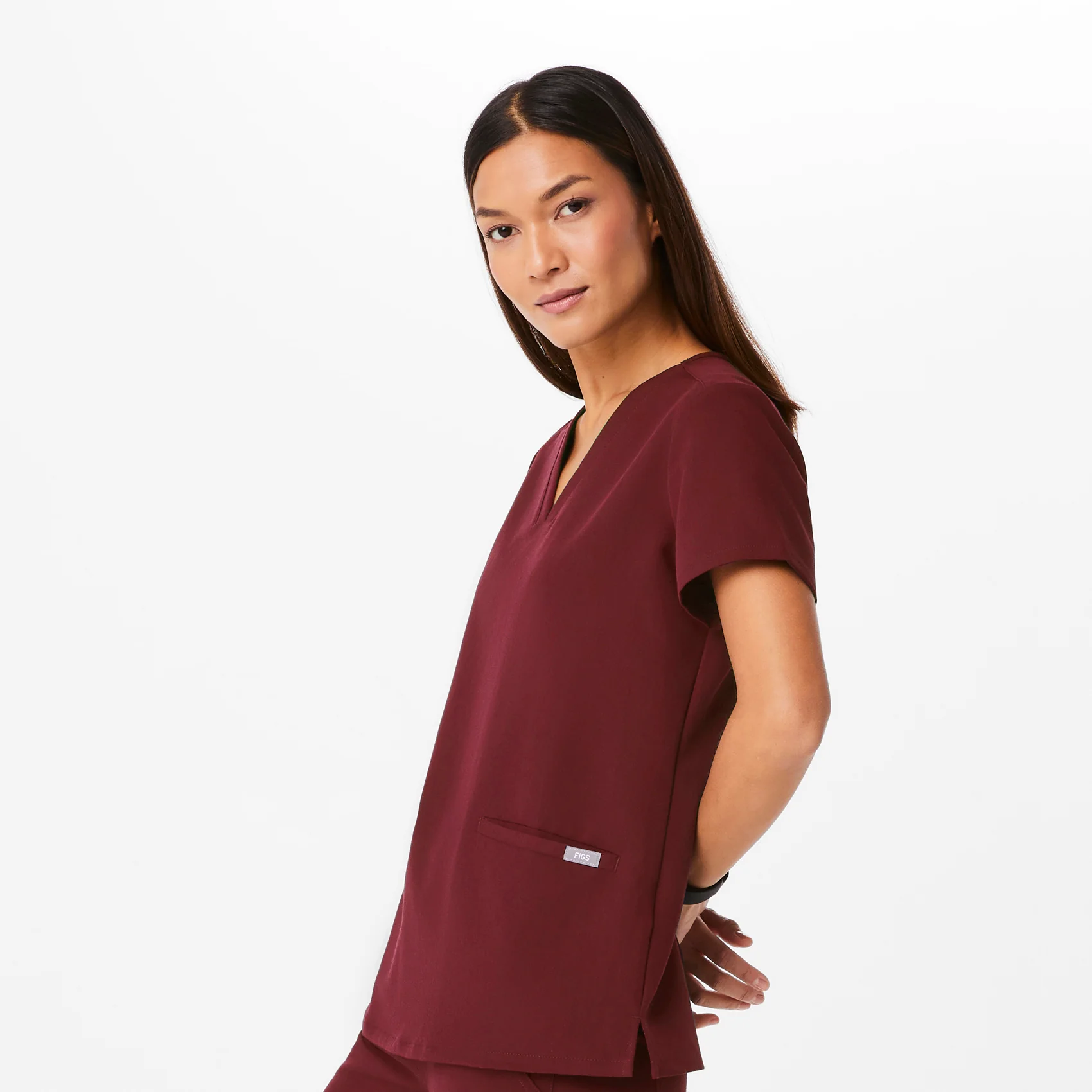 Women's Burgundy Casma™ - Three-Pocket Scrub Top - Image 3