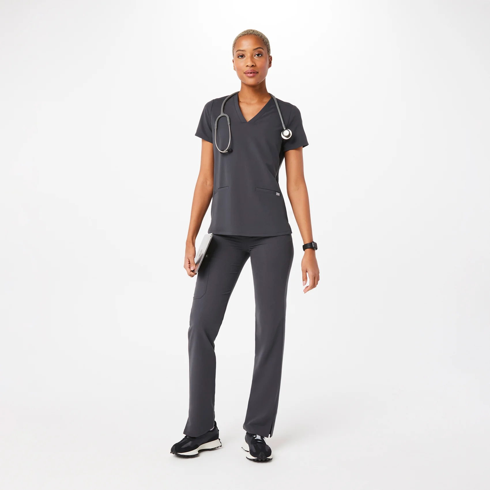 women's Charcoal Casma™ - Three-Pocket Scrub Top - Image 2