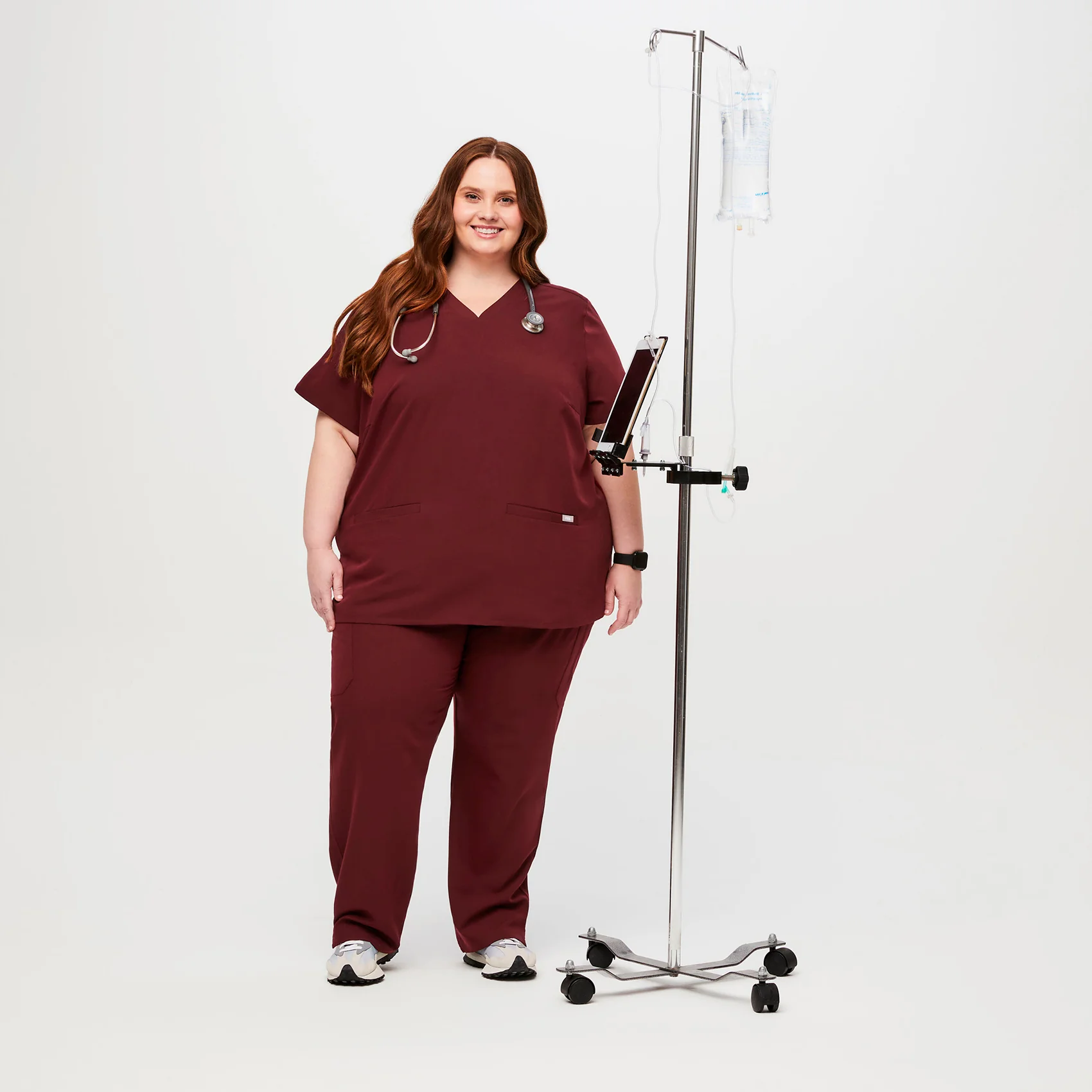 women's Burgundy Casma™- Three-Pocket Scrub Top (3XL - 6XL) - Image 2