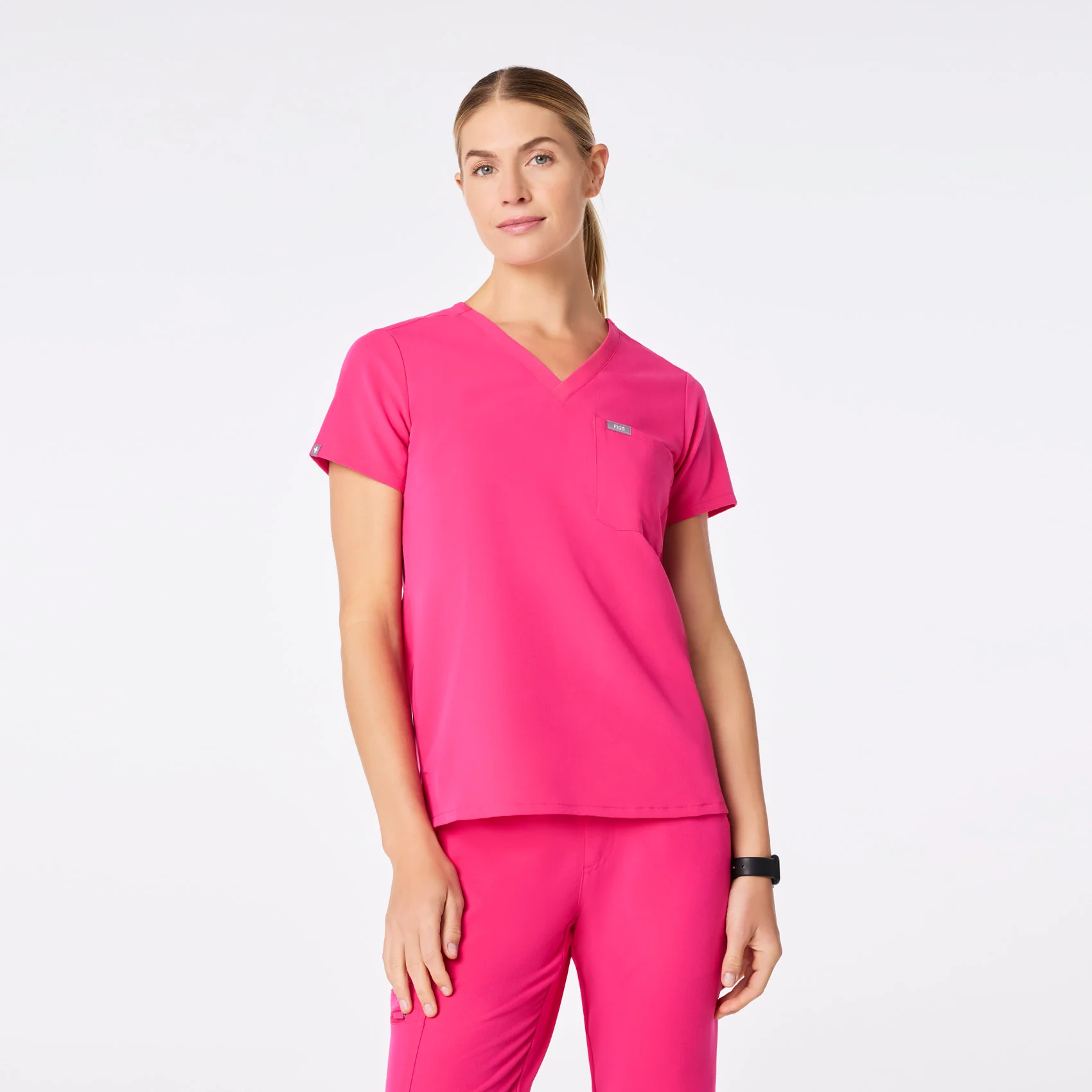 women's Shocking Pink Catarina Petite One-Pocket Scrub Topā¢