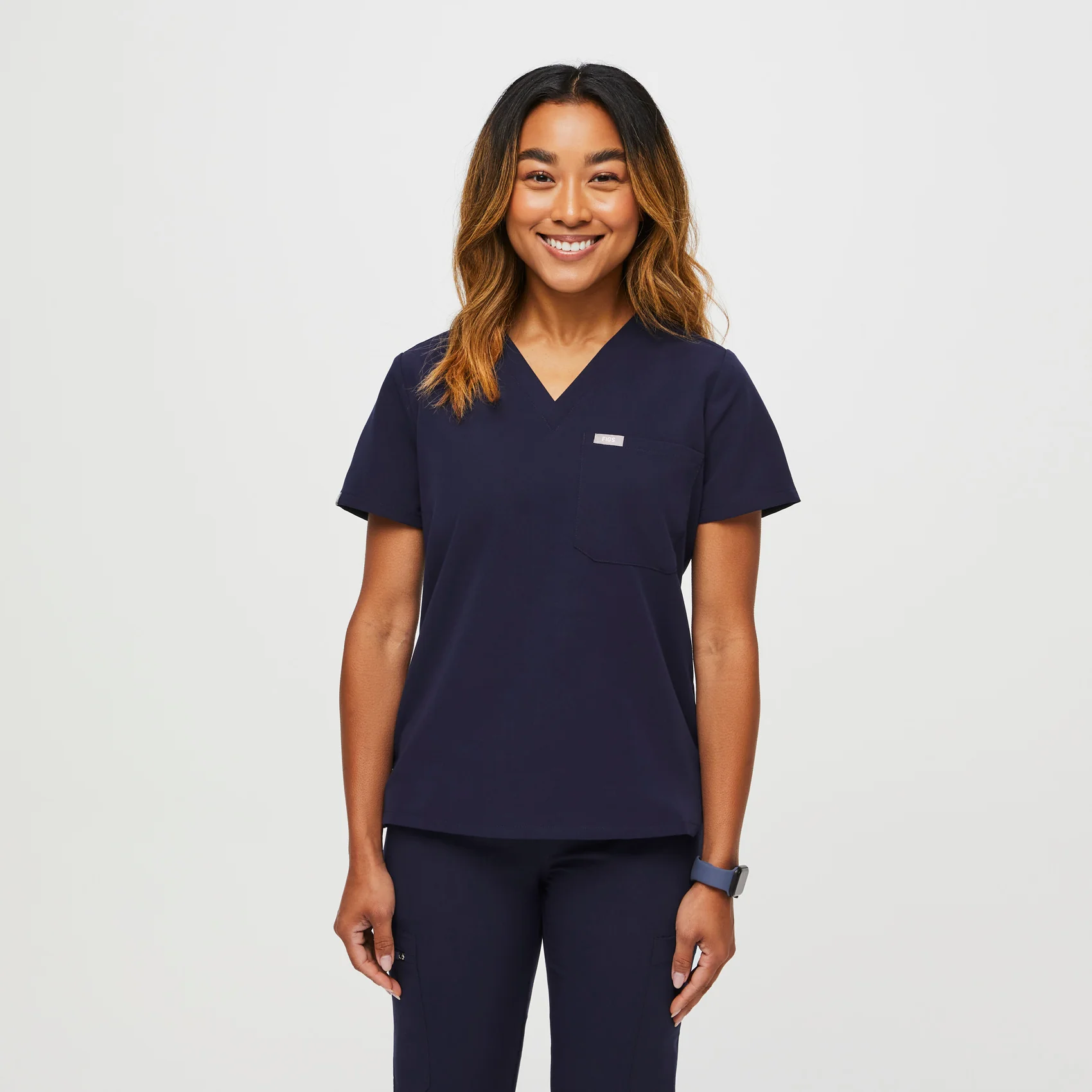 women's Navy Petite Catarina⢠- One-Pocket Scrub Top