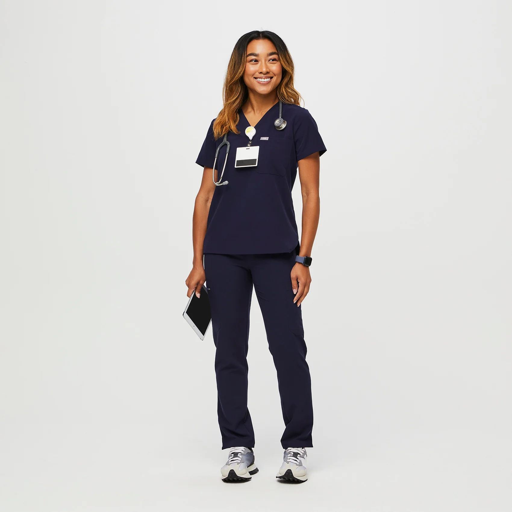 women's Navy Petite Catarina⢠- One-Pocket Scrub Top - Image 2