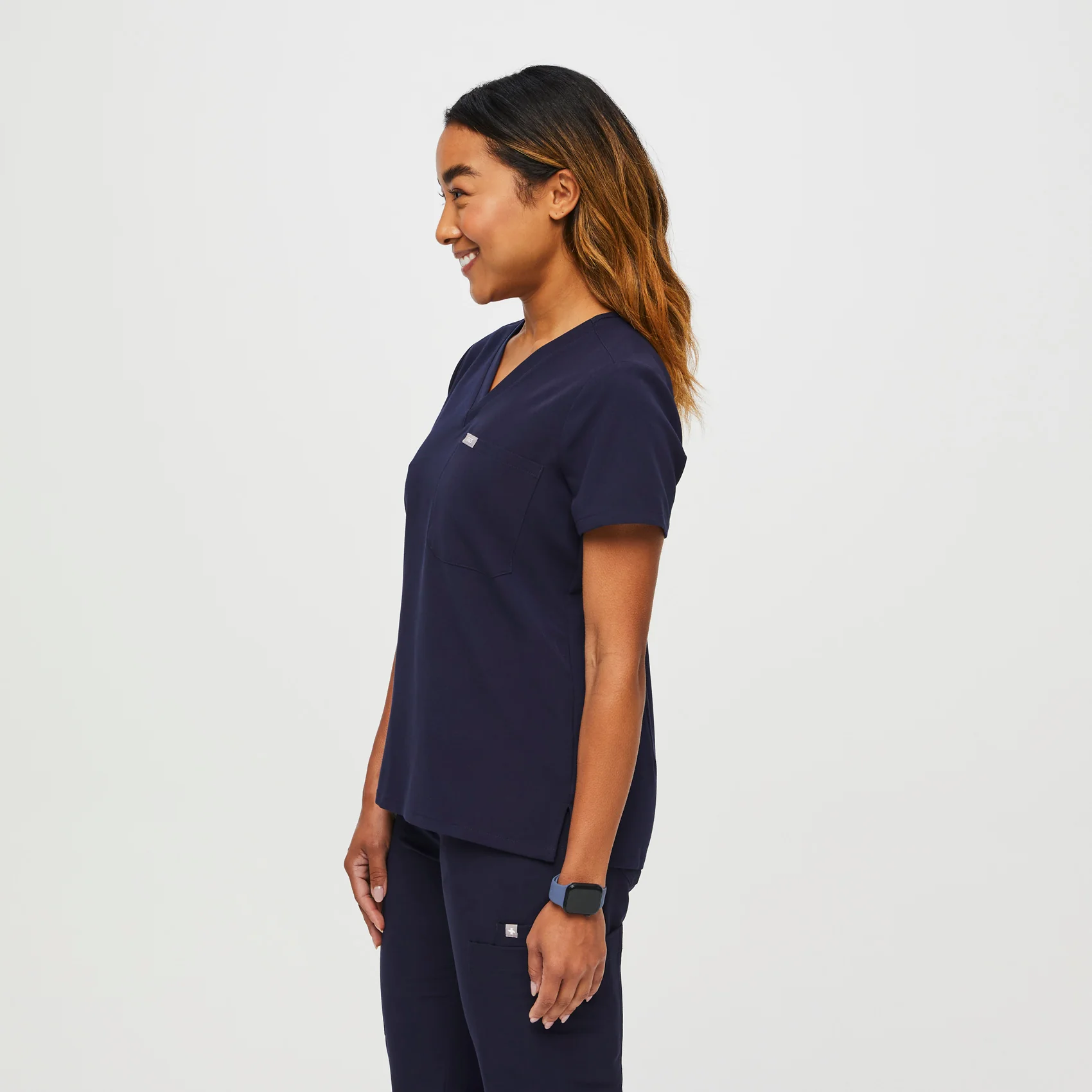women's Navy Petite Catarina⢠- One-Pocket Scrub Top - Image 3