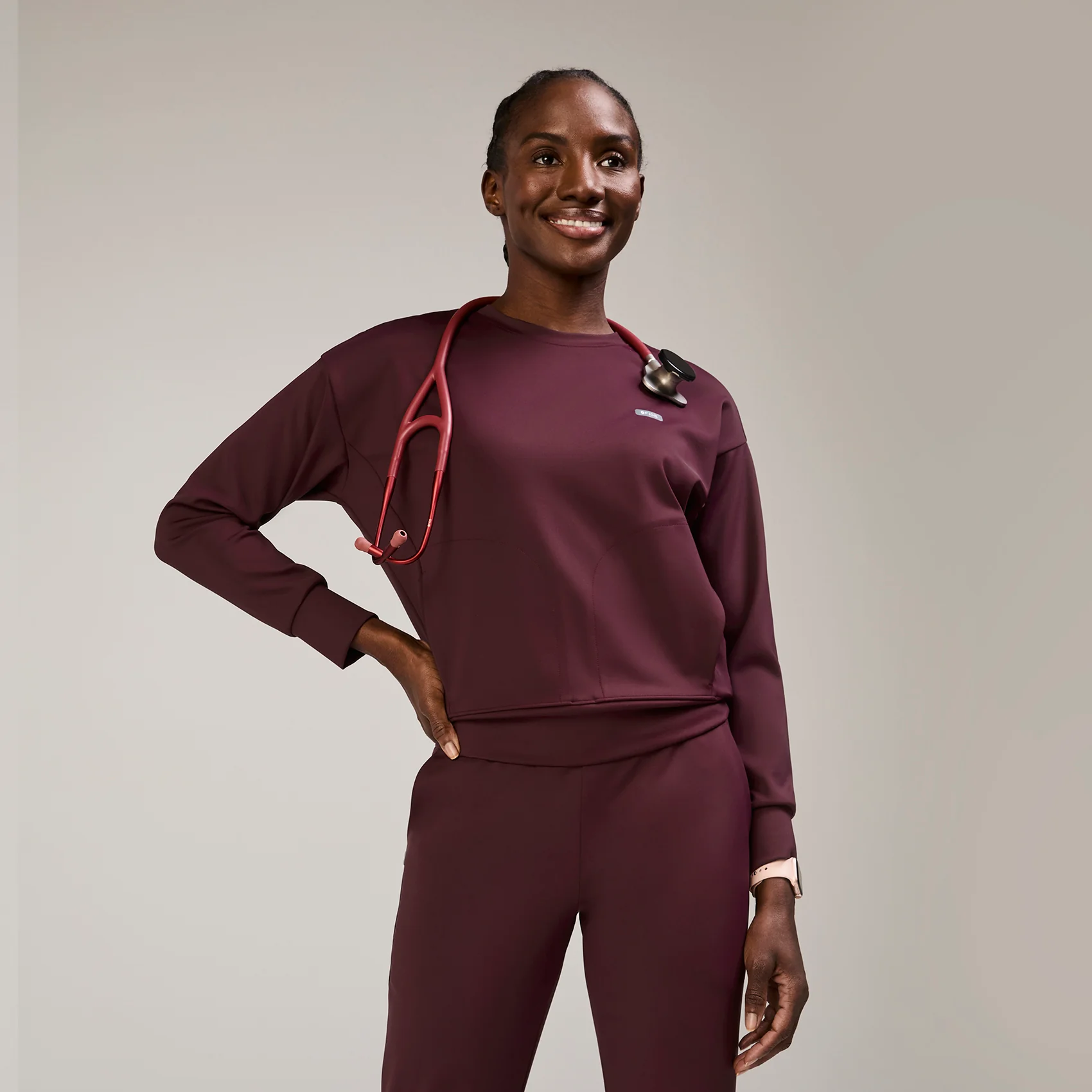 women's Burgundy Cornelia FORMx Crewneck - Scrub Top™
