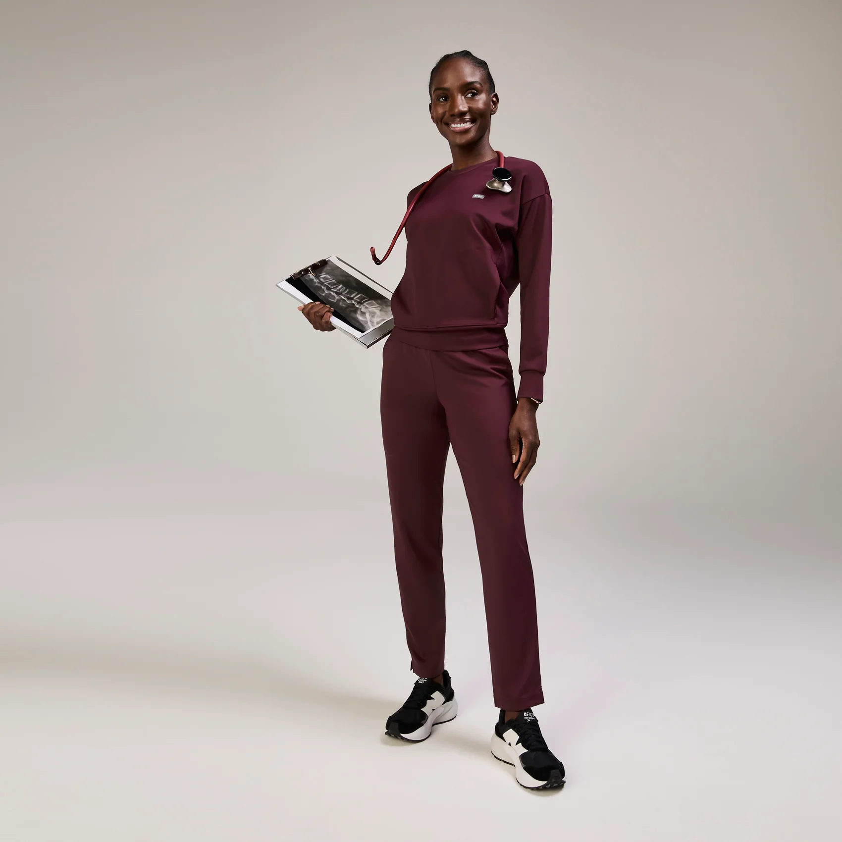 women's Burgundy Cornelia FORMx Crewneck - Scrub Top™ - Image 2