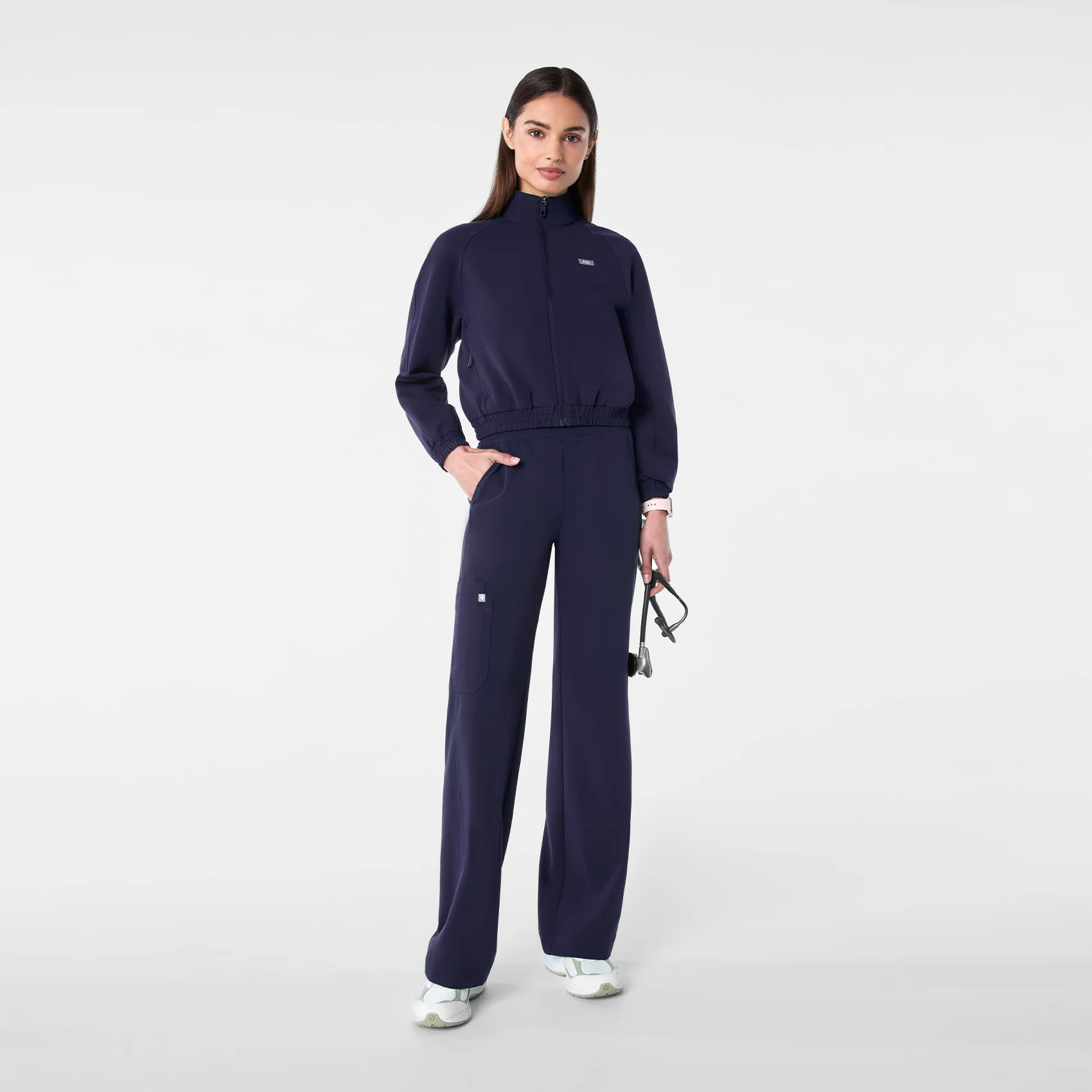 women's Navy Cropped Sydney - Scrub Jacket - Image 2