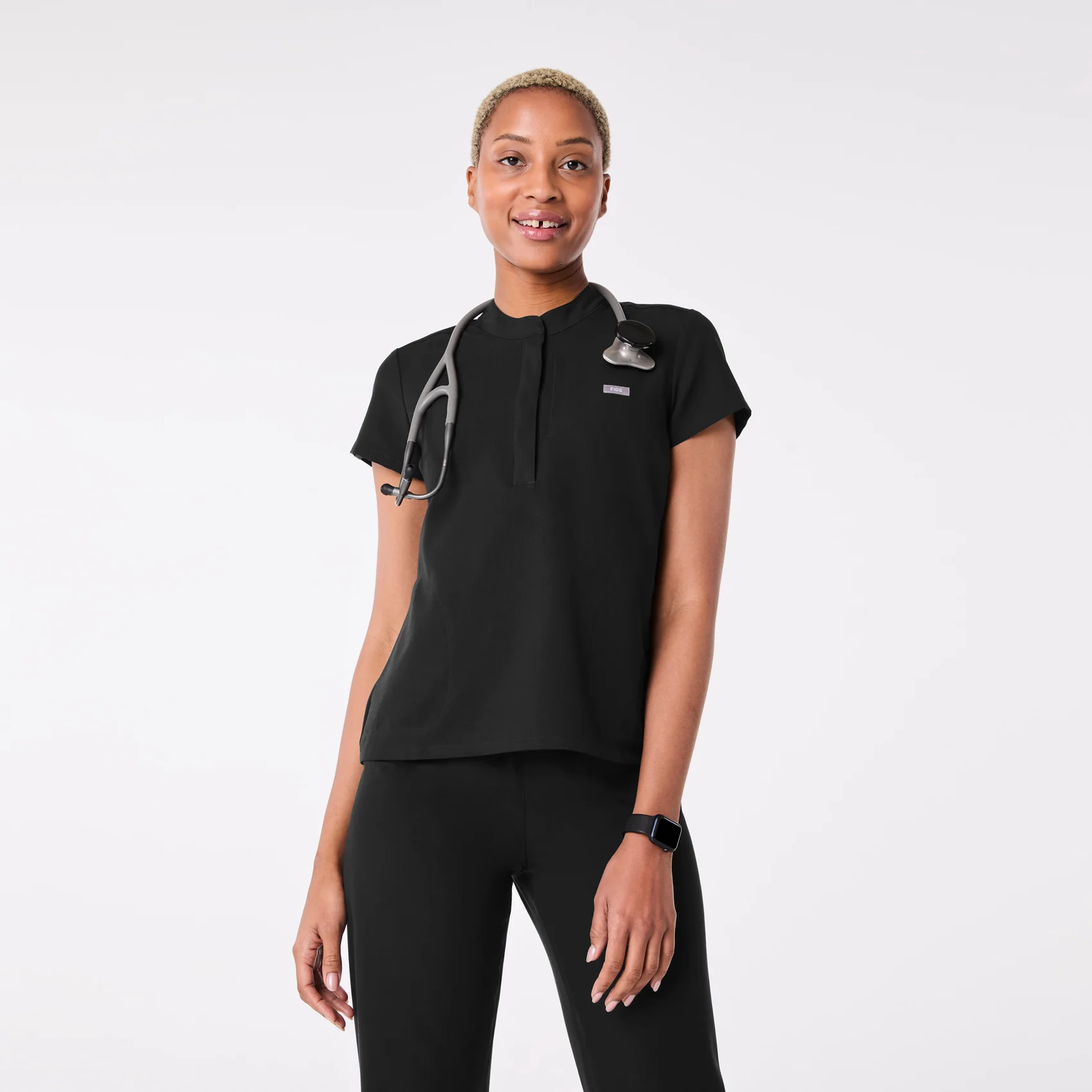 women's Black Francisca Henley - Scrub Top