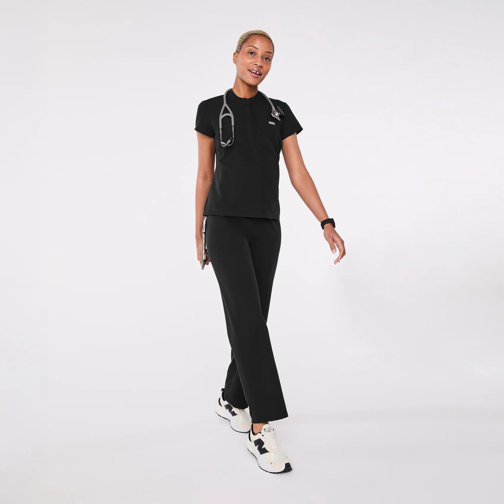 women's Black Francisca Henley - Scrub Top - Image 2