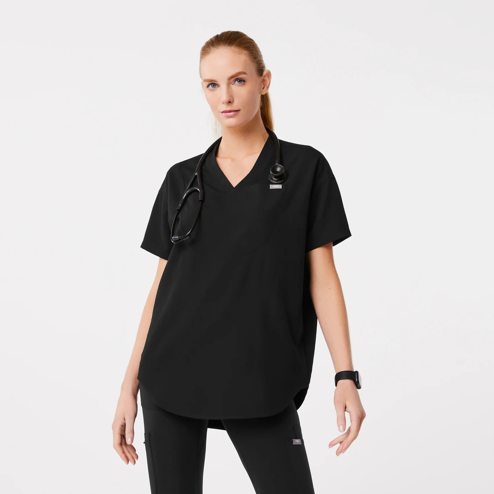 women's Black Halle Shortsleeve V-Neck Tunic - Scrub Top