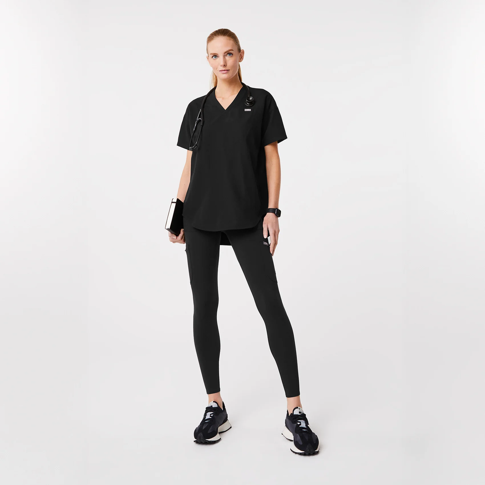 women's Black Halle Shortsleeve V-Neck Tunic - Scrub Top - Image 3
