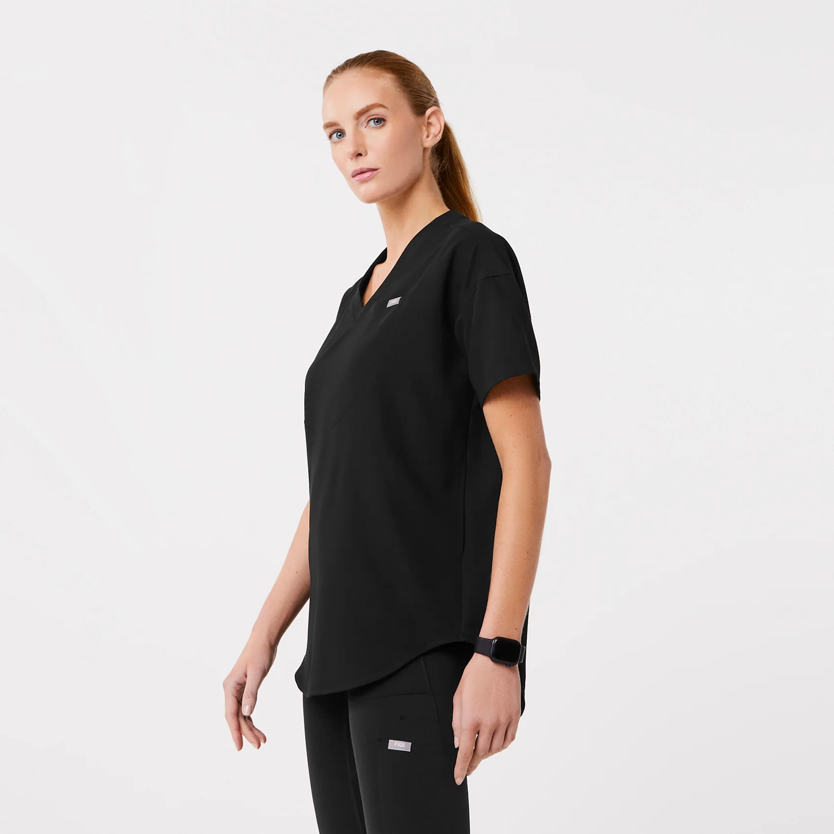 women's Black Halle Shortsleeve V-Neck Tunic - Scrub Top - Image 4