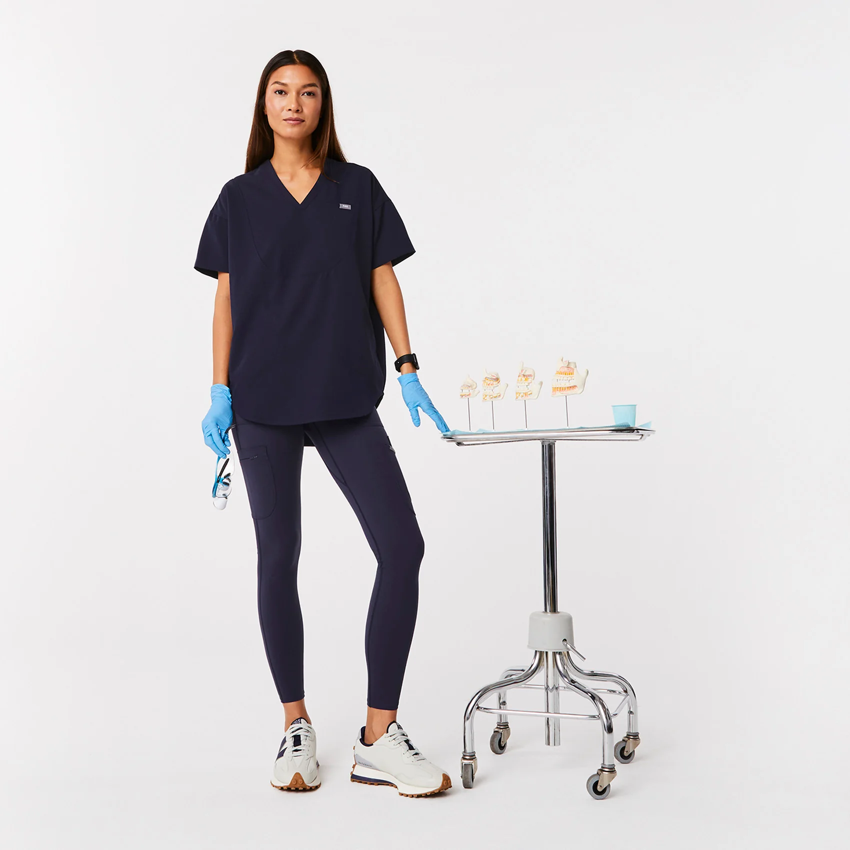women's Navy Halle Shortsleeve V-Neck Tunic - Scrub Top - Image 3