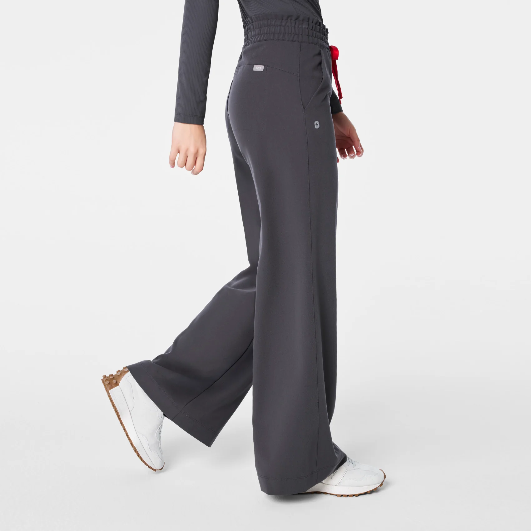 women's Charcoal High Waisted Allison Ultra Wide Leg - Scrub Pant - Image 3
