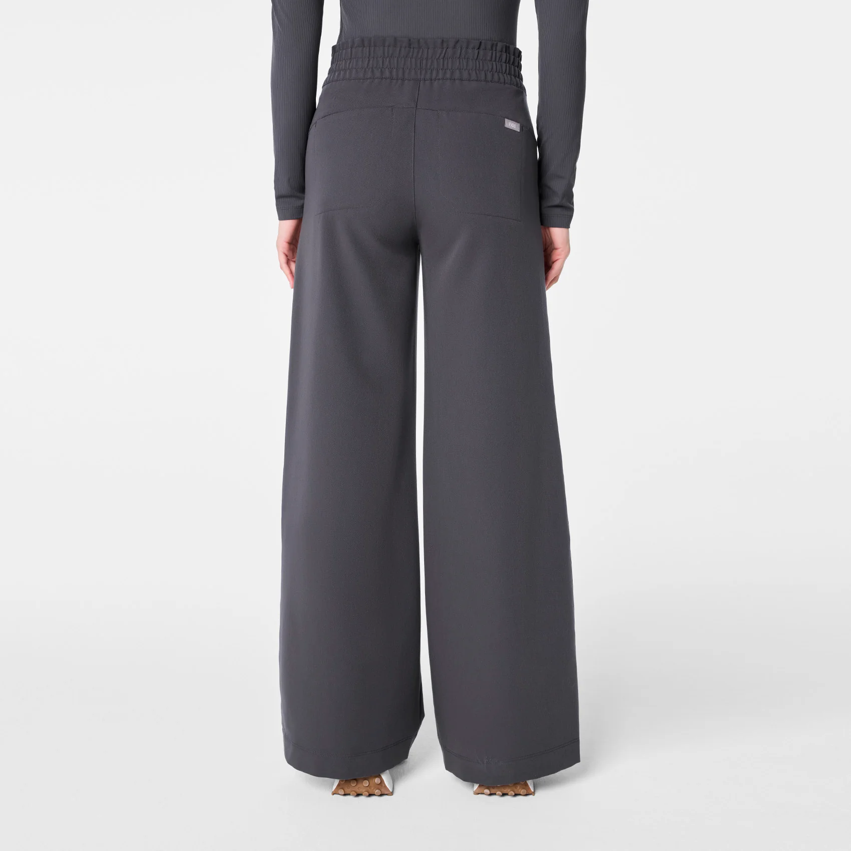 women's Charcoal High Waisted Allison Ultra Wide Leg - Scrub Pant - Image 4