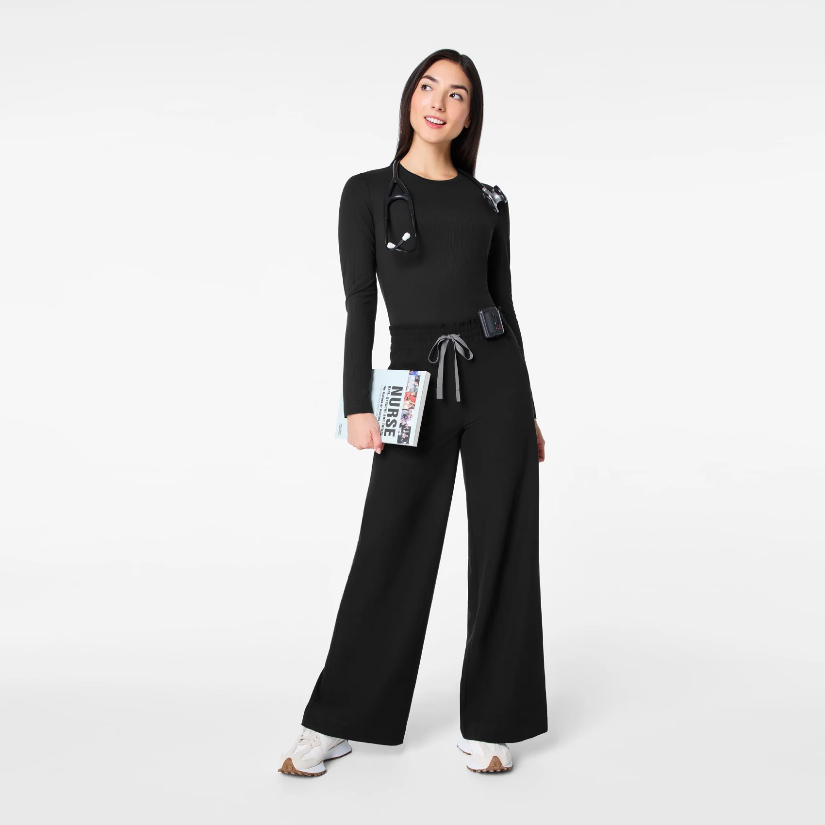 women's Black High Waisted Allison Ultra Wide Leg - Scrub Pant - Image 2