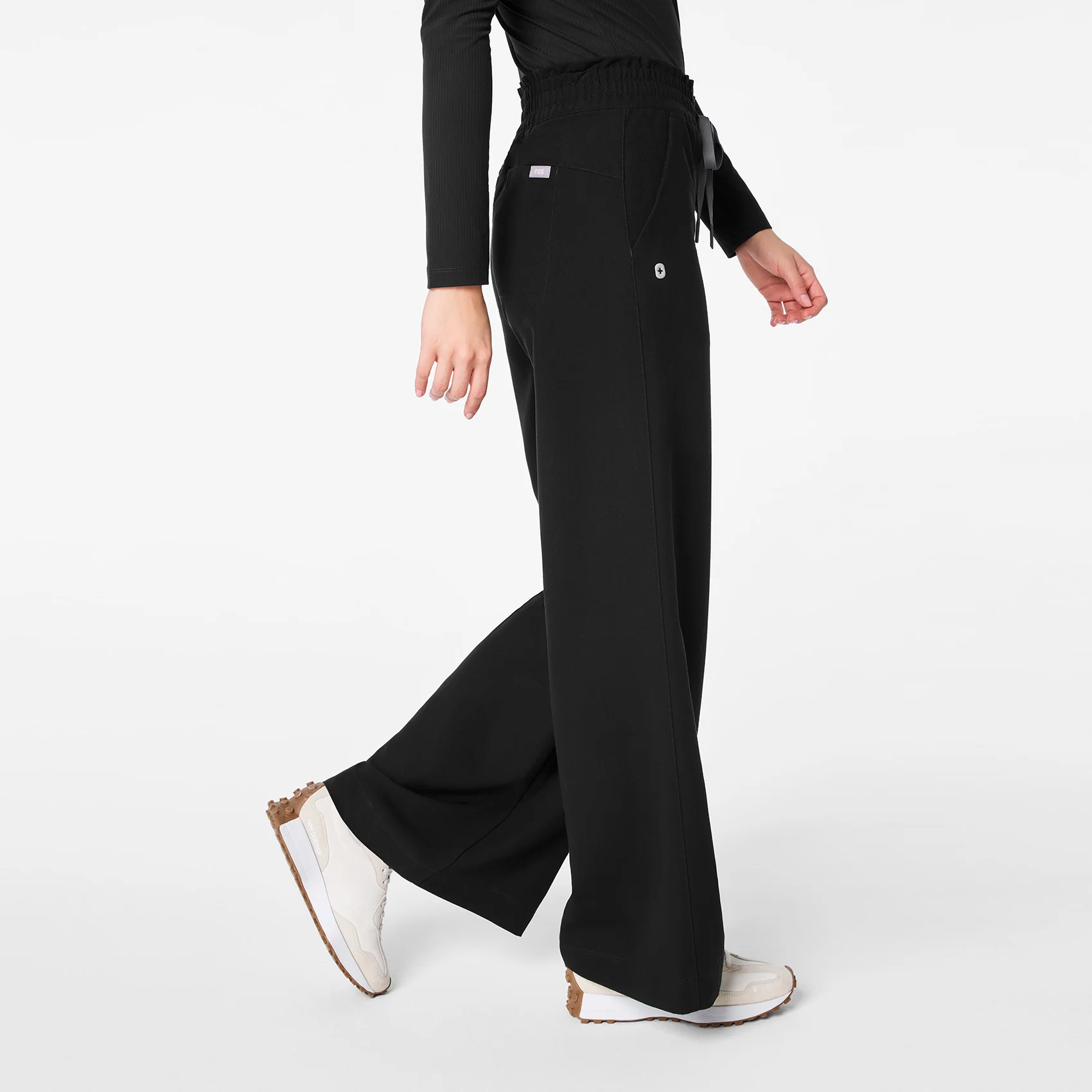 women's Black High Waisted Allison Ultra Wide Leg - Scrub Pant - Image 3