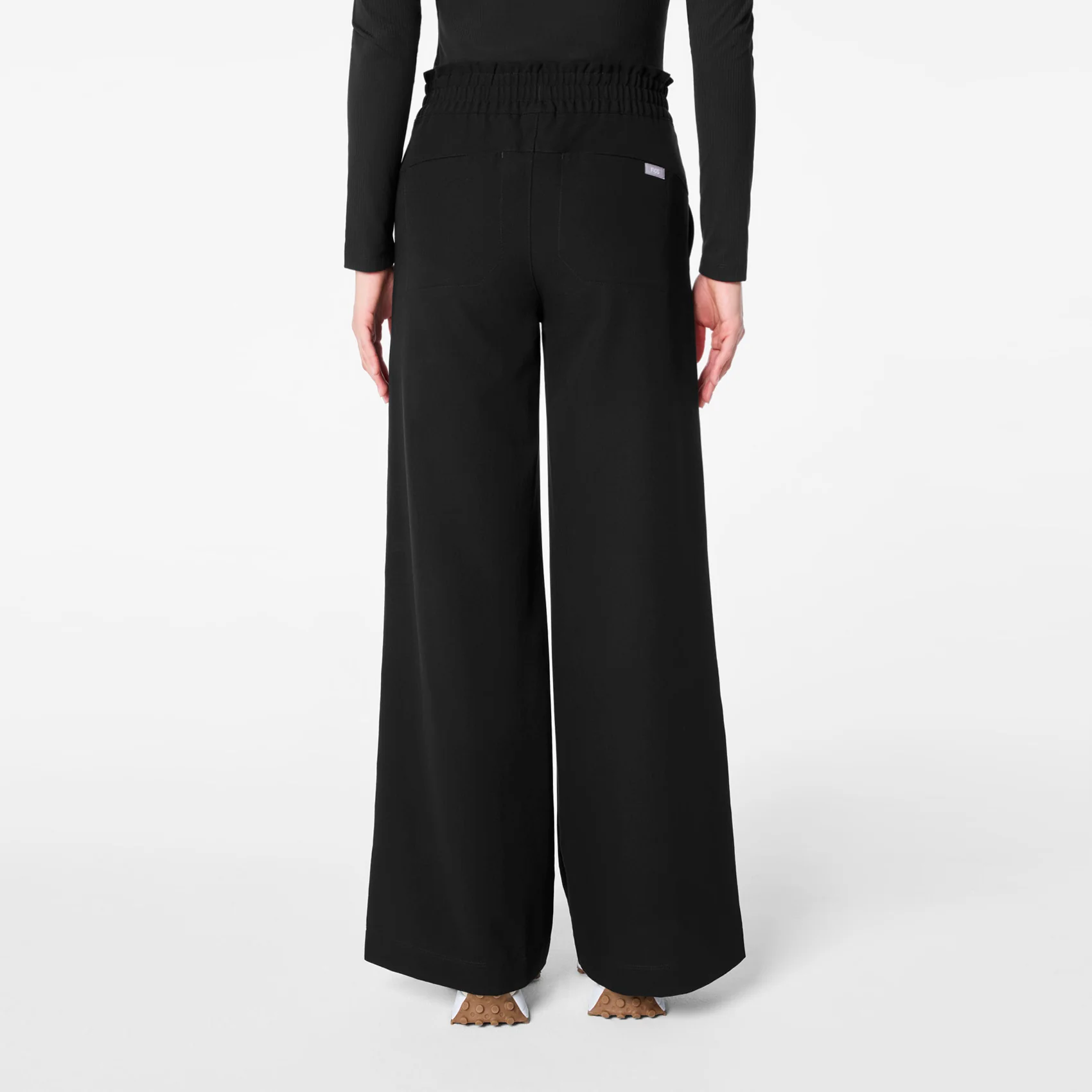 women's Black High Waisted Allison Ultra Wide Leg - Scrub Pant - Image 4