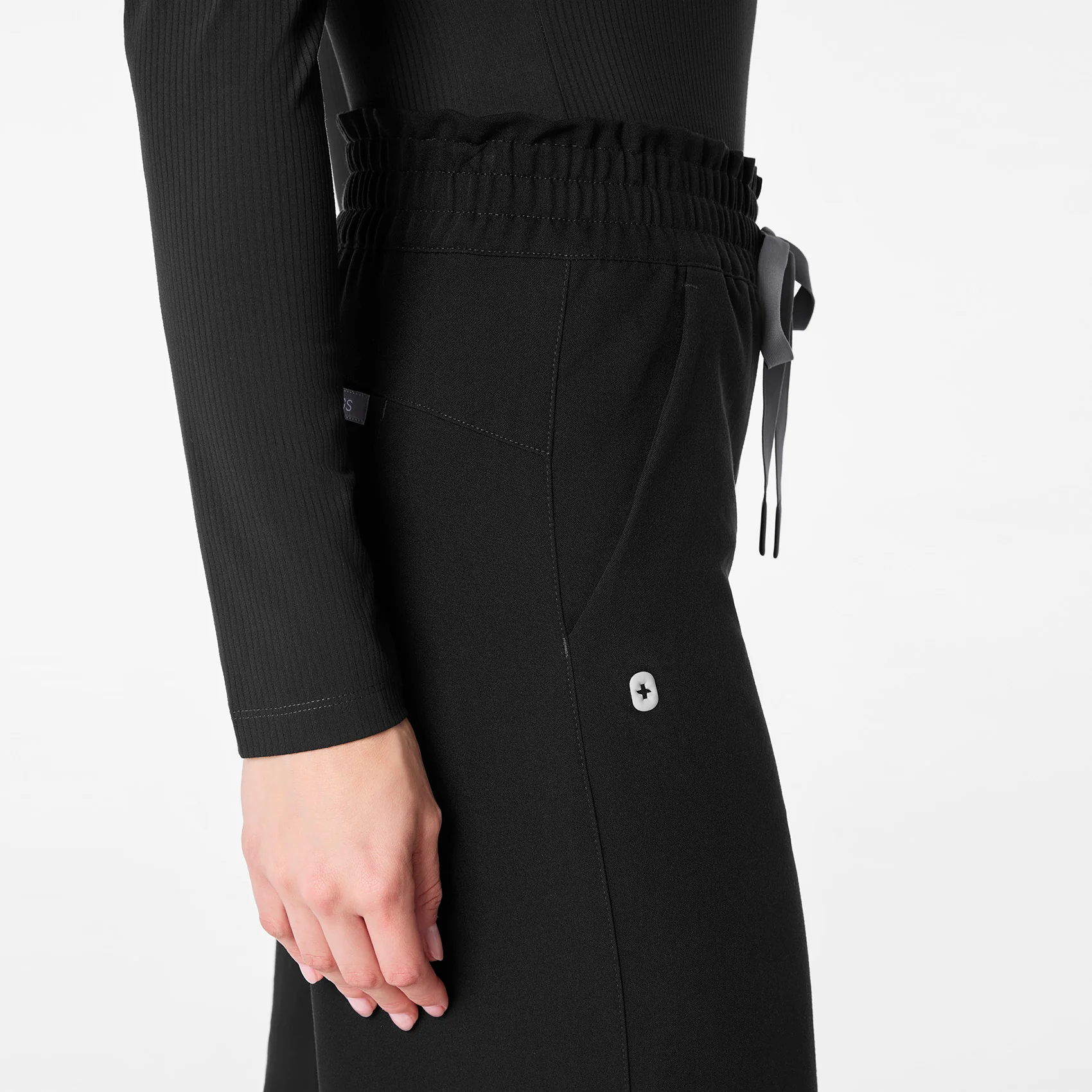 women's Black High Waisted Allison Ultra Wide Leg - Scrub Pant - Image 6