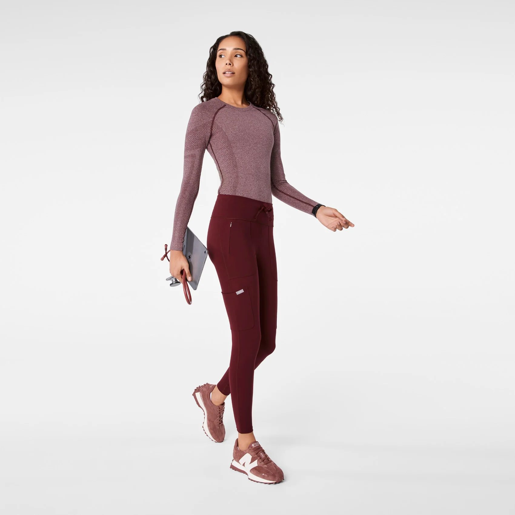 women's Burgundy High Waisted Ashland - Skinny ScrubLegging⢠- Image 2