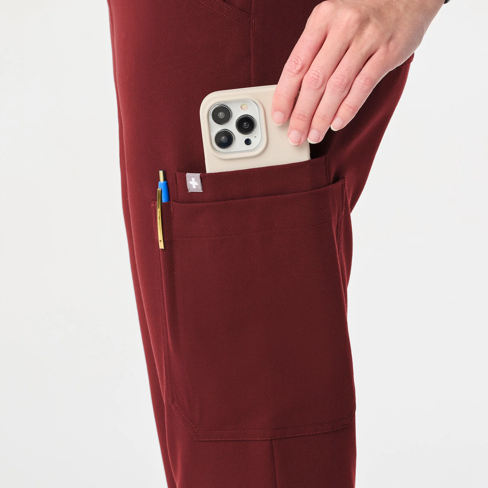women's Burgundy High Waisted Dowa - Petite Scrub Pant - Image 8