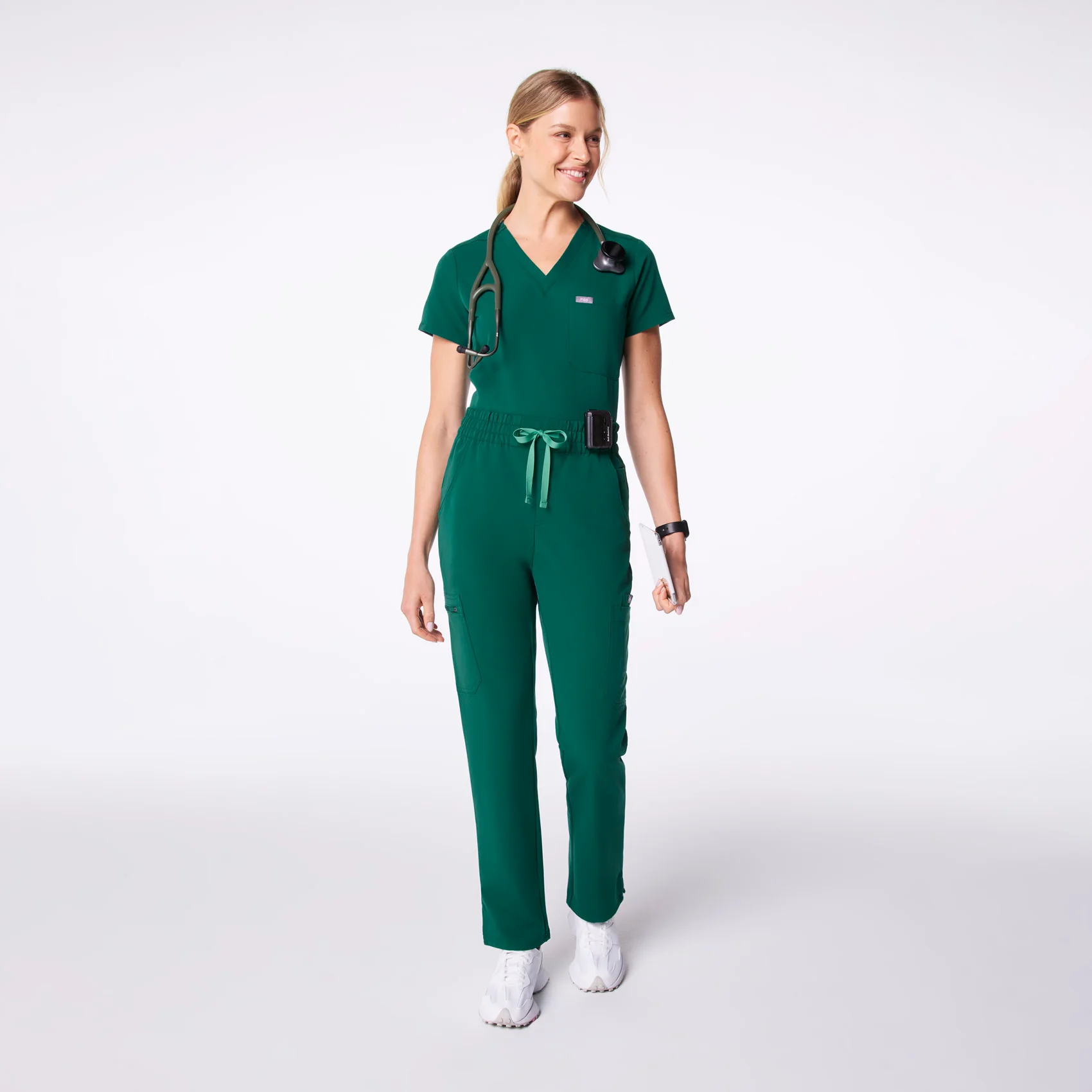 women's Hunter Green High Waisted Dowa - Petite Scrub Pants - Image 2