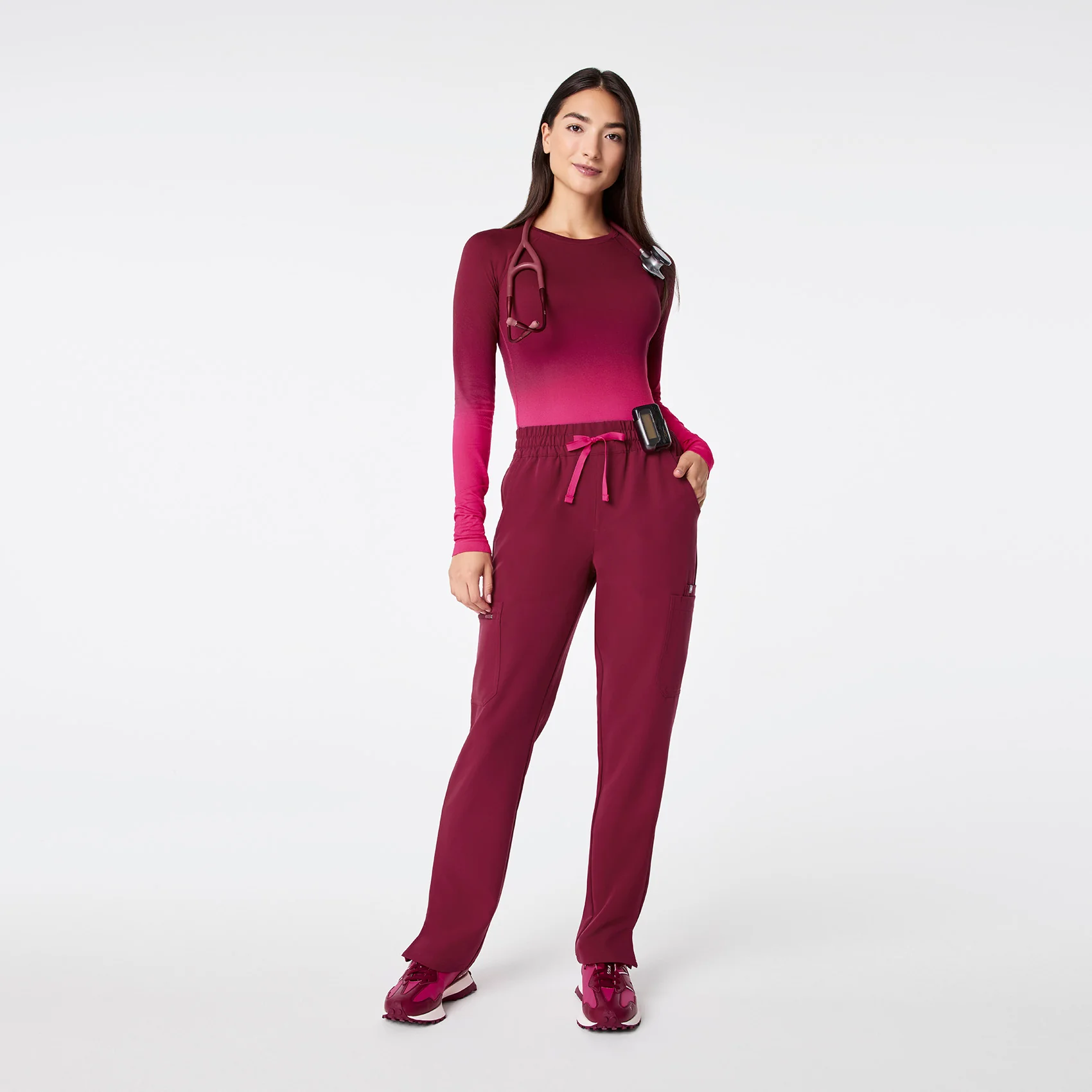 women's Deep Cranberry High Waisted Dowa - Scrub Pants - Image 2