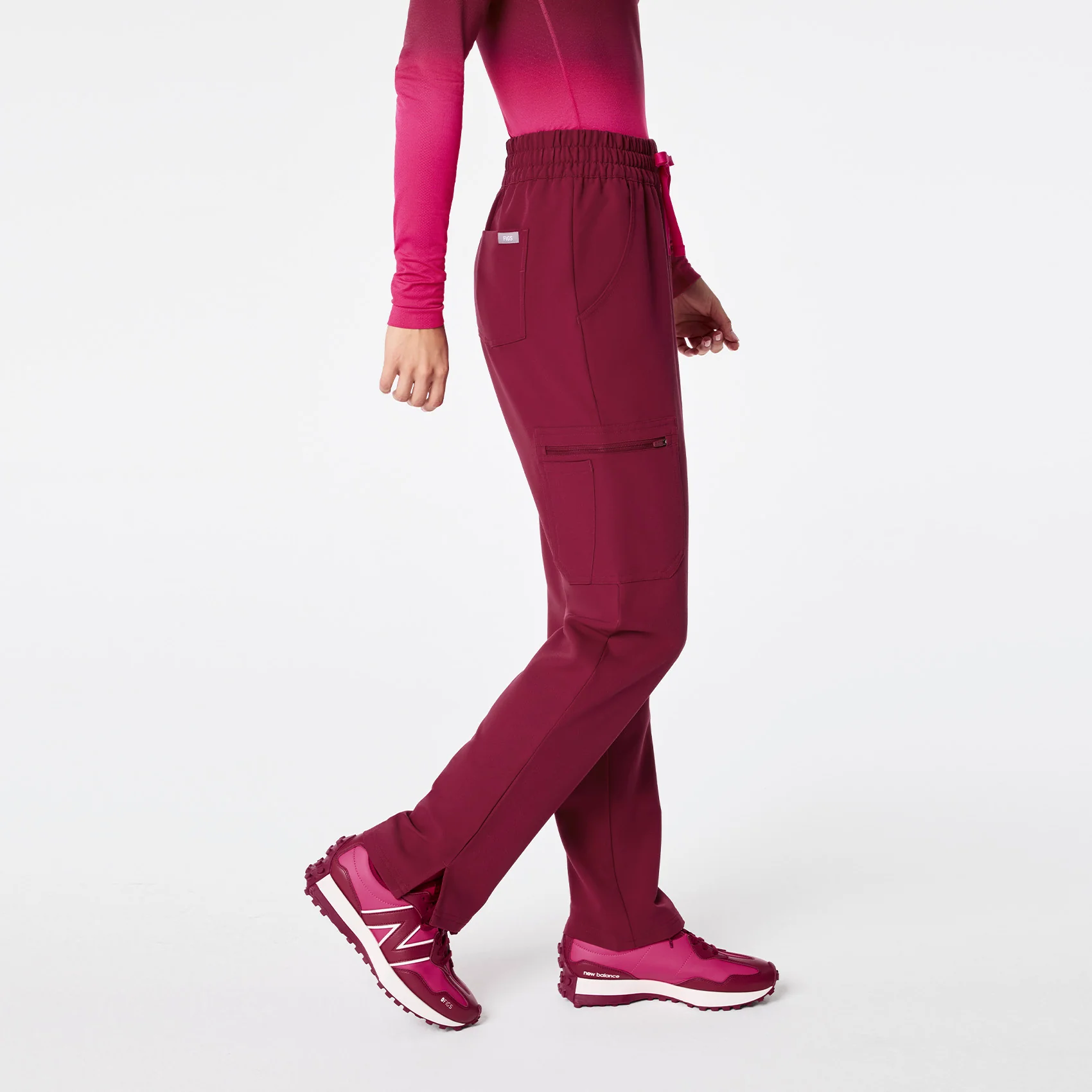women's Deep Cranberry High Waisted Dowa - Tall Scrub Pants - Image 3