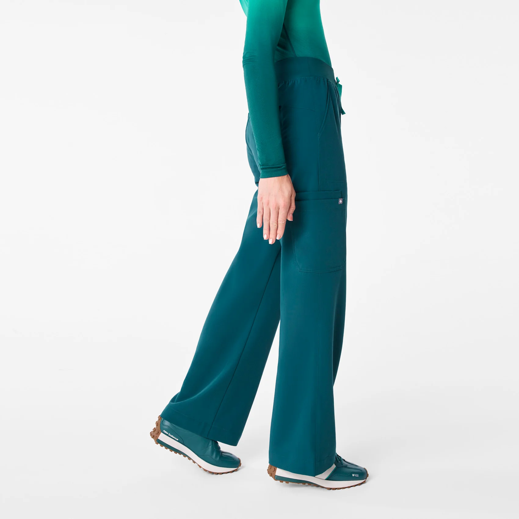 women's Caribbean Blue High Waisted Isabel Wide Leg - Petite Scrub Pant - Image 3