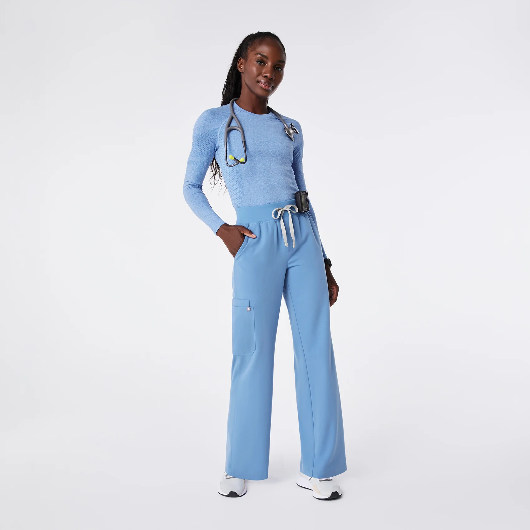 women's Ceil Blue High Waisted Isabel Wide Leg - Petite Scrub Pant - Image 2