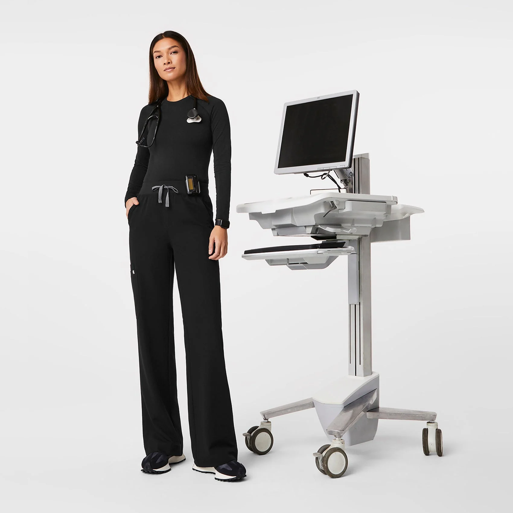 women's Black High Waisted Isabel Wide Leg - Tall Scrub Pant - Image 2