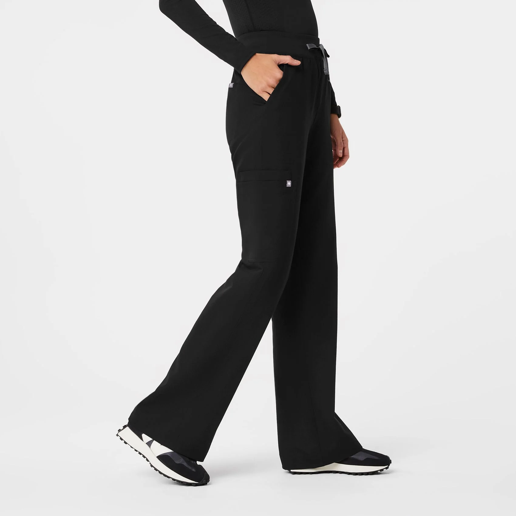women's Black High Waisted Isabel Wide Leg - Tall Scrub Pant - Image 3