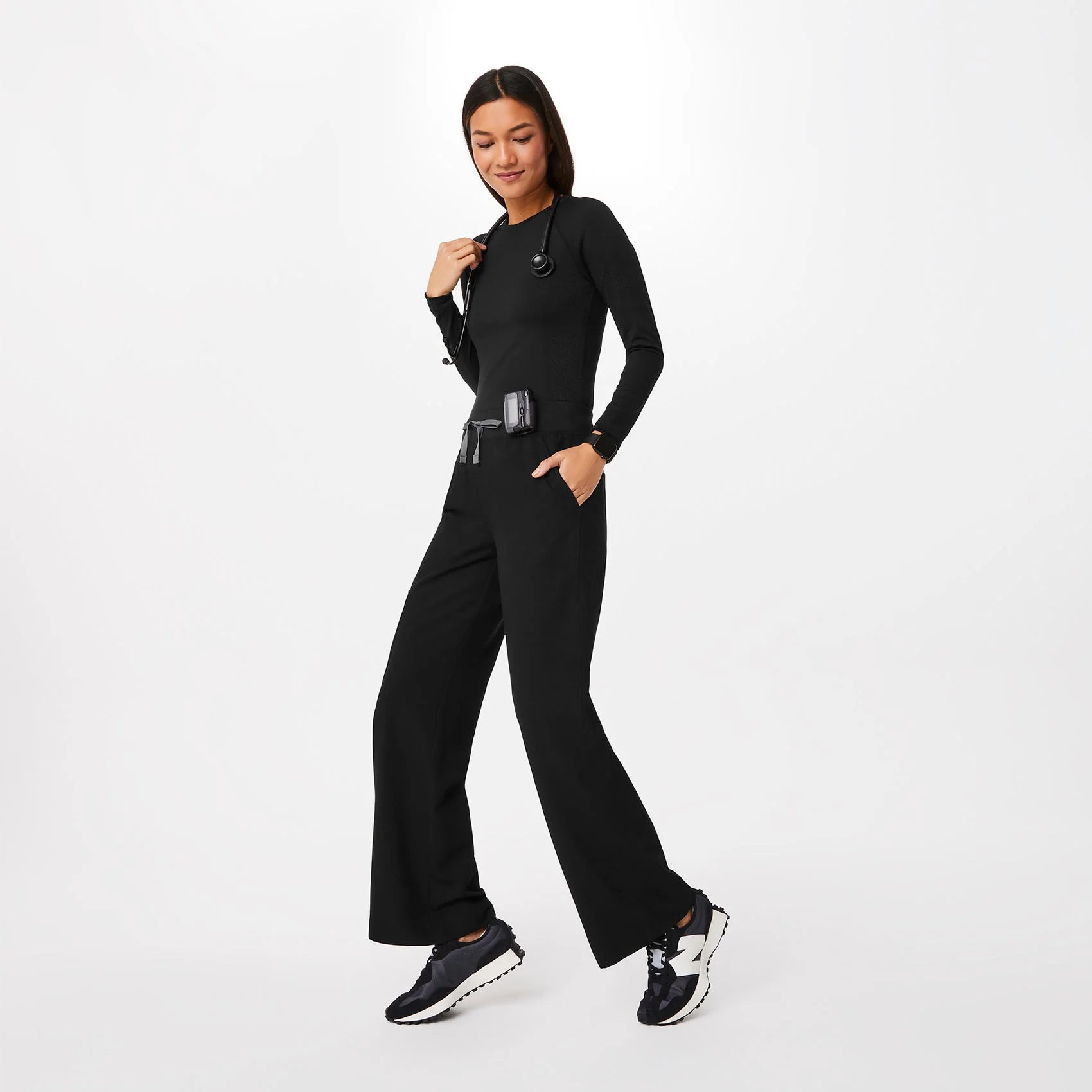 women's Black High Waisted Isabel Wide Leg - Tall Scrub Pant - Image 8